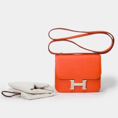Amazing Hermes Constance Mini 18 shoulder bag in Orange Feu Epsom leather, SHW