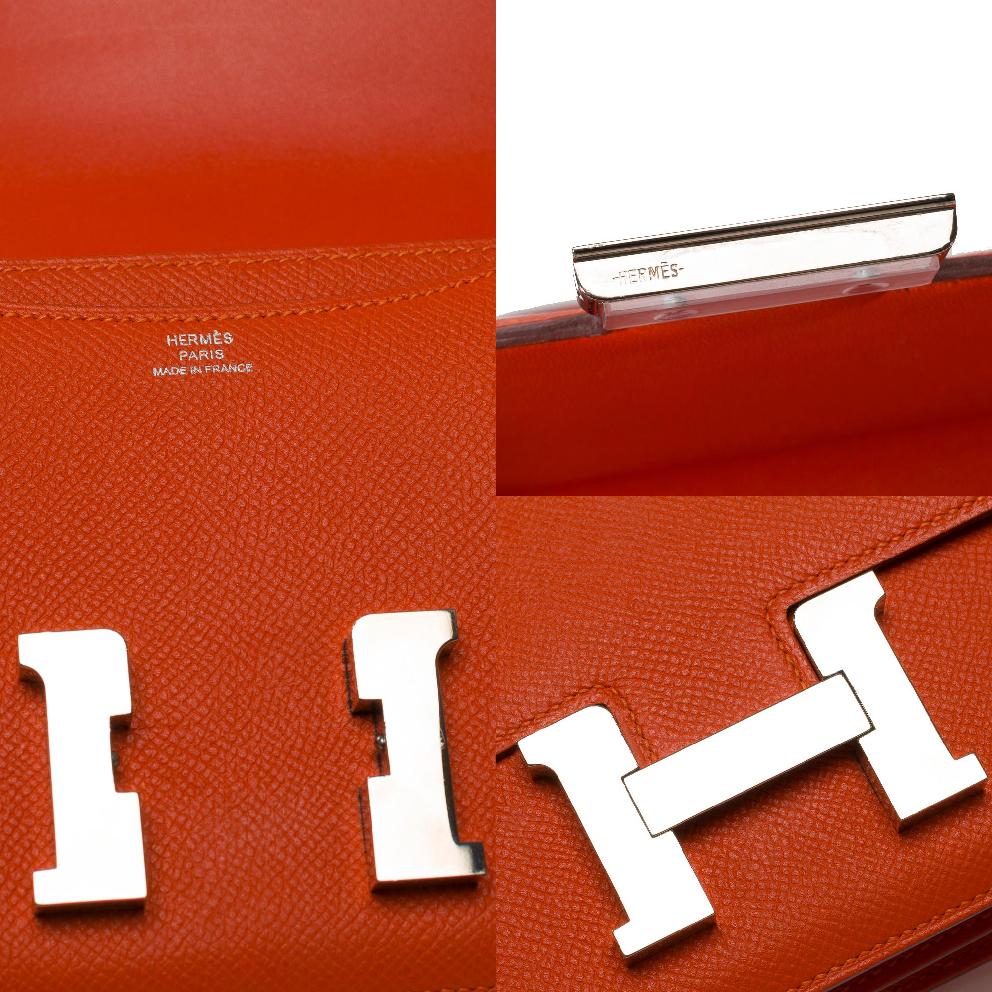Superbe sac à bandoulière Hermès Constance Mini 18 en cuir Orange Feu Epsom, SHW en vente 3