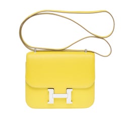 Amazing Hermes Constance Mini 18 shoulder bag in lime epsom leather, SHW