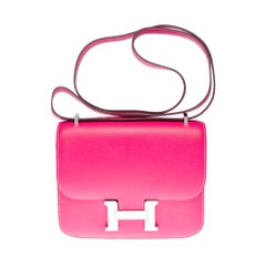 Amazing Hermes Constance Mini 18 shoulder bag in Rose Tyrien epsom leather, SHW