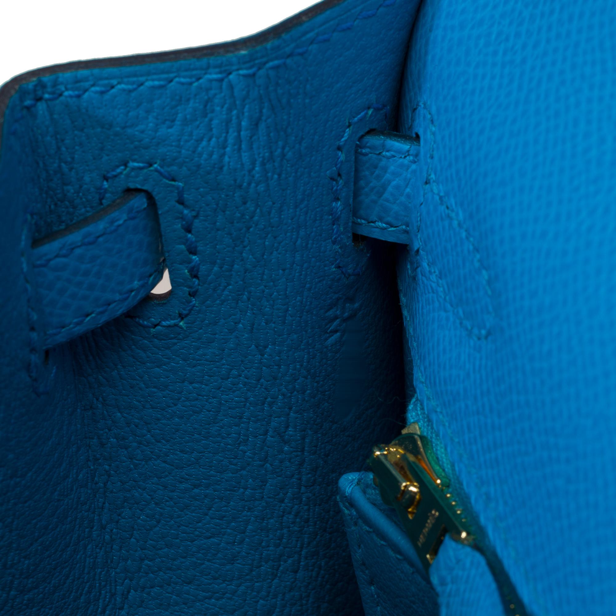 Amazing Hermès Kelly 25 handbag strap in Blue Frida Epsom calf leather, GHW For Sale 4