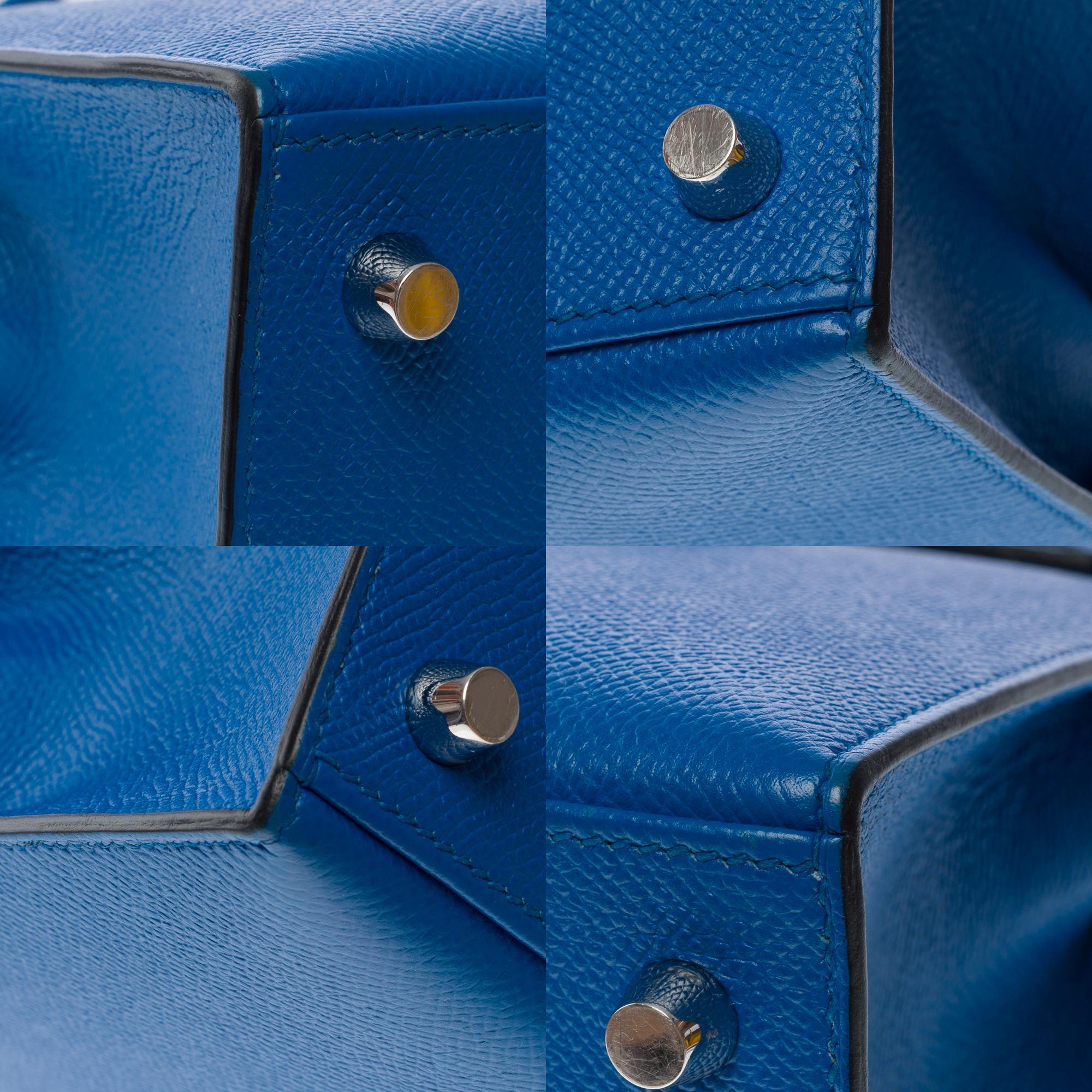 Superbe lanière de sac à main Hermès Kelly 25 en cuir d'epsom Zellige bleu, SHW en vente 7