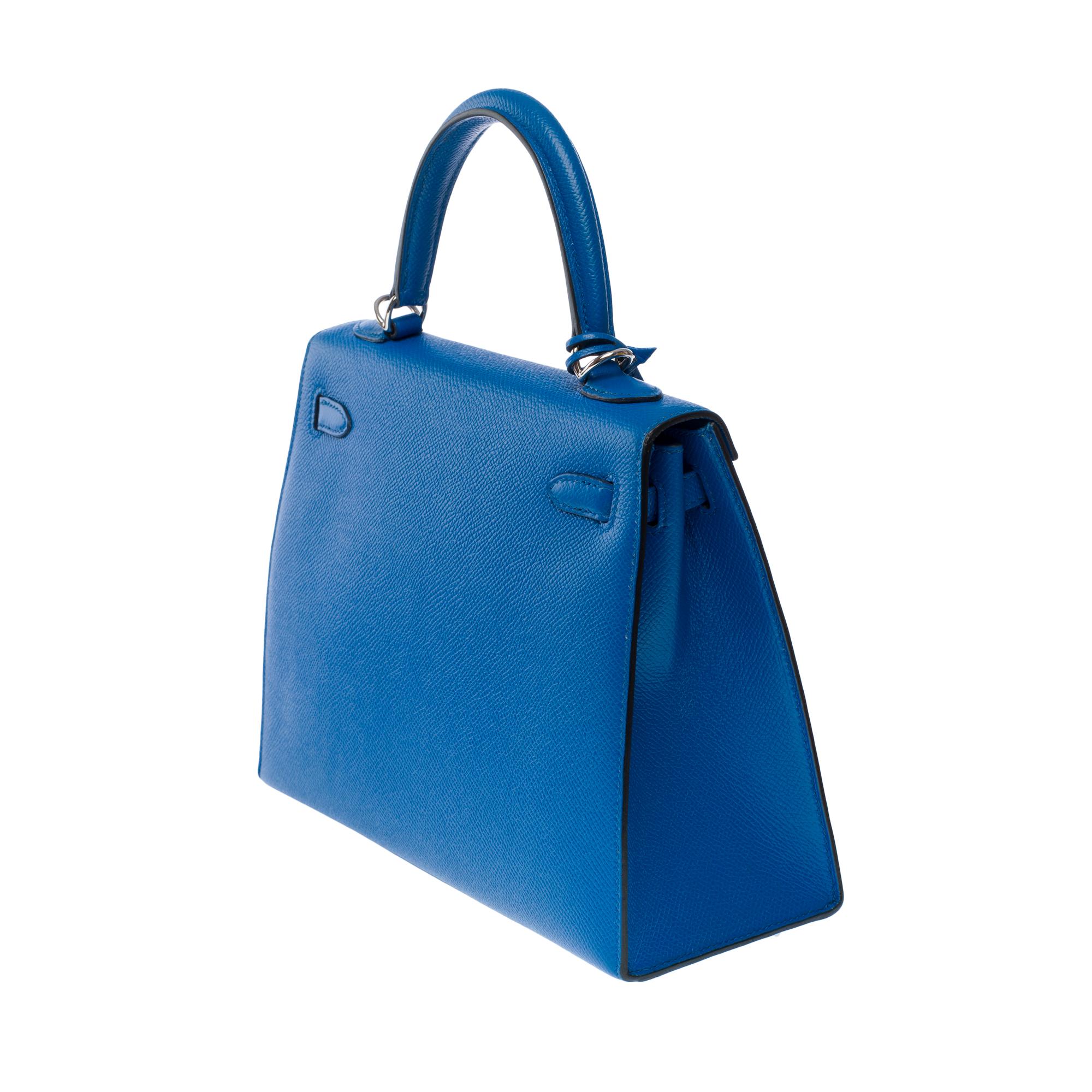Amazing Hermès Kelly 25 handbag strap in Blue Zellige epsom leather, SHW 1
