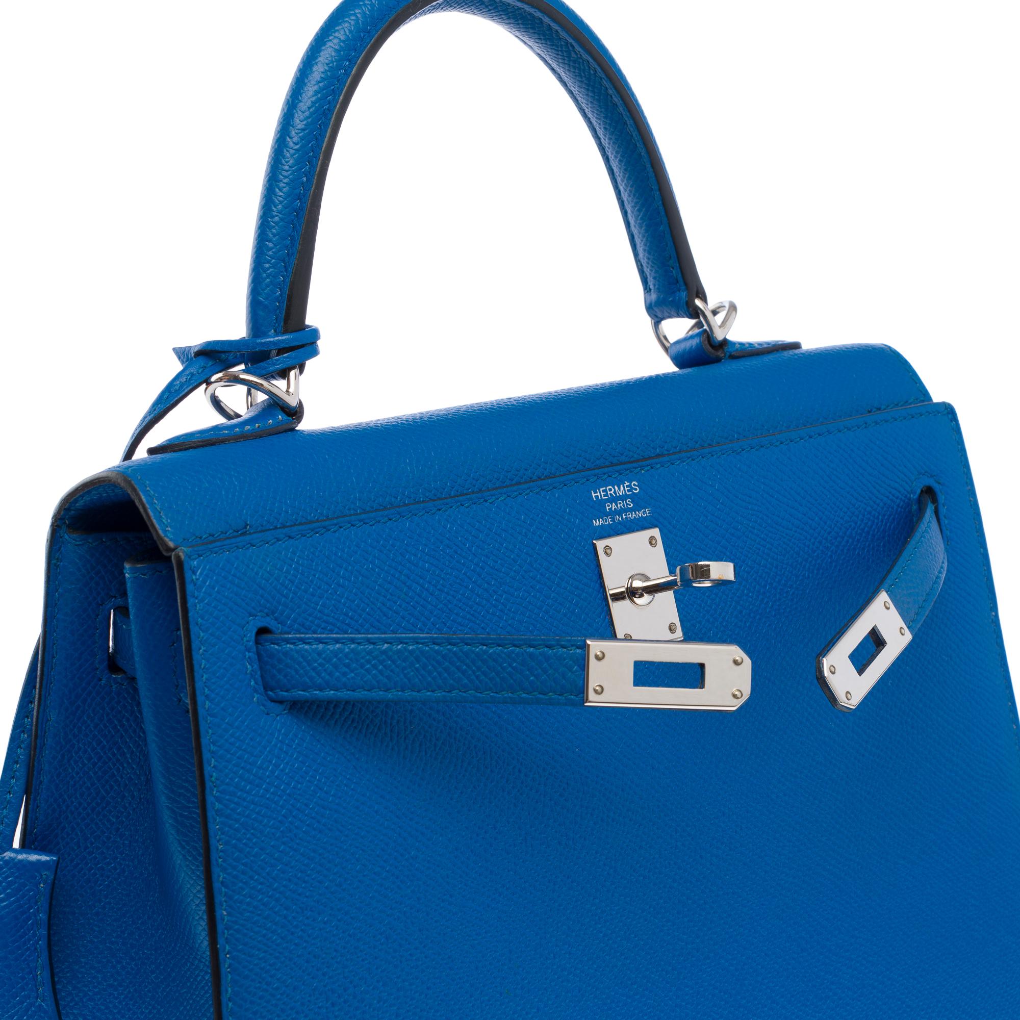 Amazing Hermès Kelly 25 handbag strap in Blue Zellige epsom leather, SHW For Sale 2