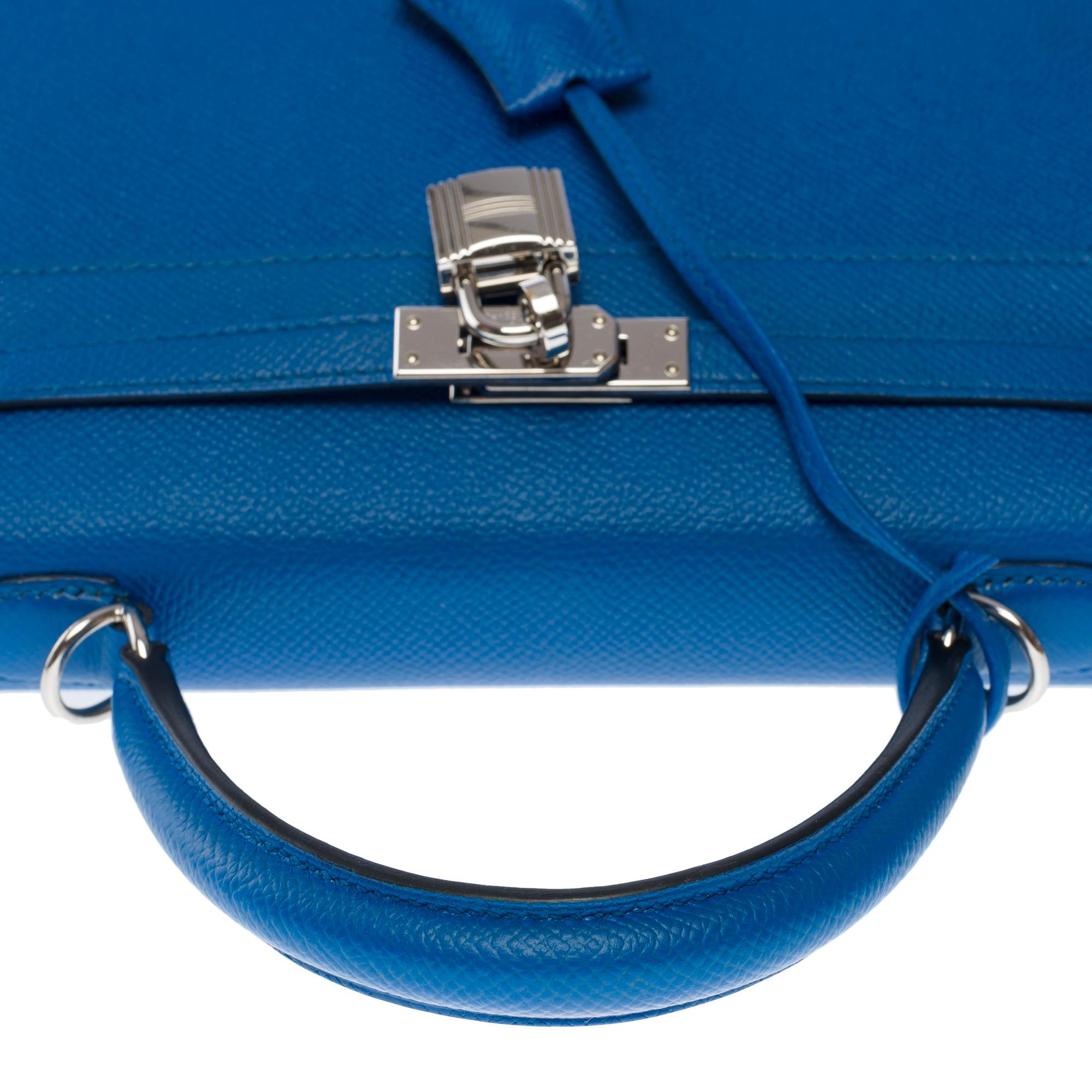 Superbe lanière de sac à main Hermès Kelly 25 en cuir d'epsom Zellige bleu, SHW en vente 5