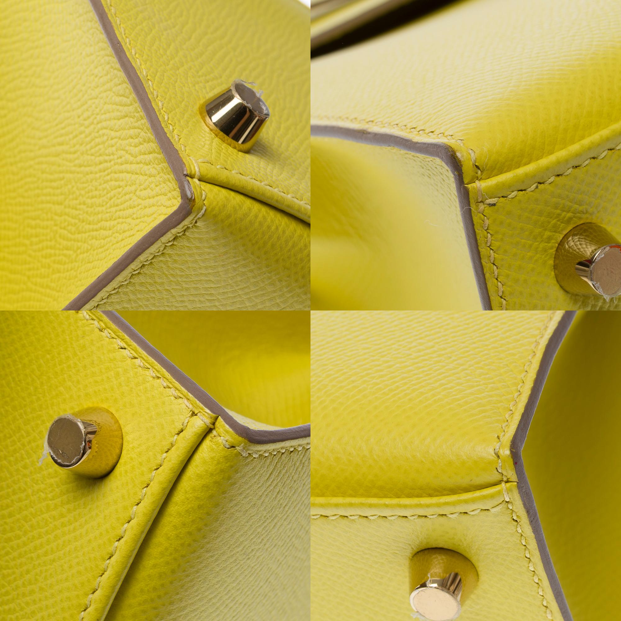Amazing Hermès Kelly 25 handbag strap in Lime Epsom Calf leather, GHW For Sale 7