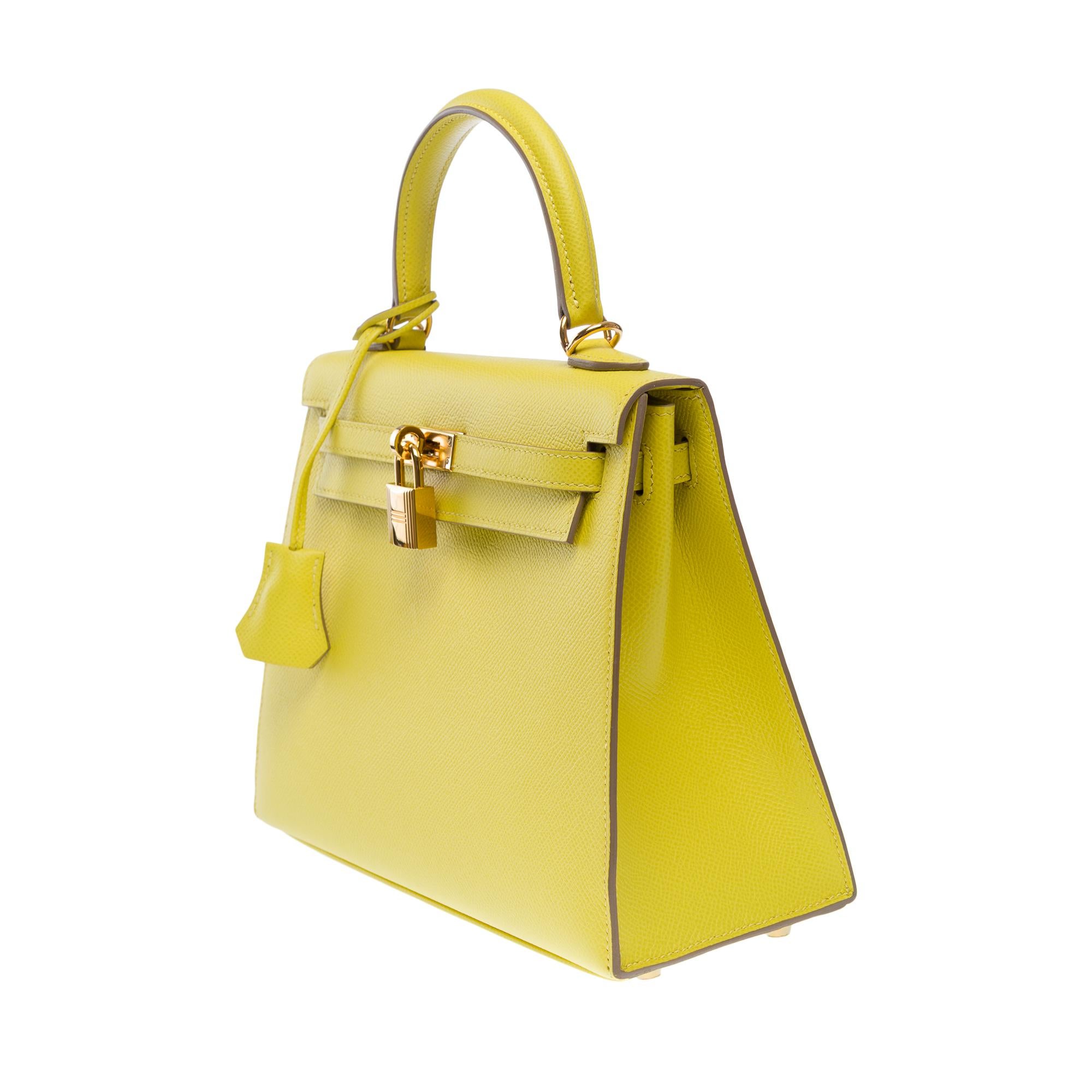 Women's Amazing Hermès Kelly 25 handbag strap in Lime Epsom Calf leather, GHW For Sale