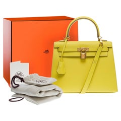 Increíble correa de bolso Hermès Kelly 25 en piel de becerro Epsom lima, GHW