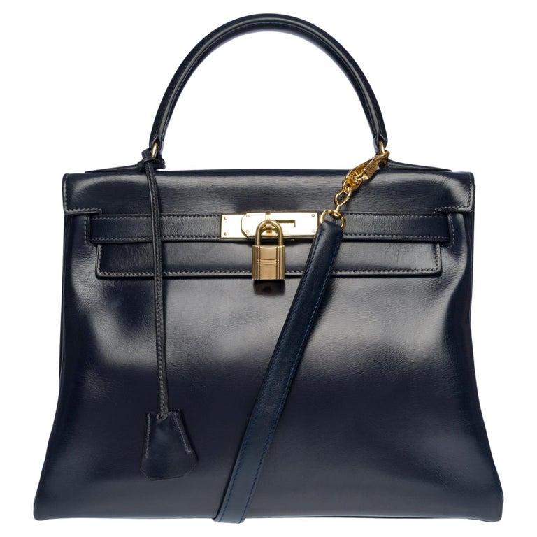 Sac à Main En Cuir Vintage Bleu Nuit Italie - Qualité Exceptionnelle - Petit Format Soirée