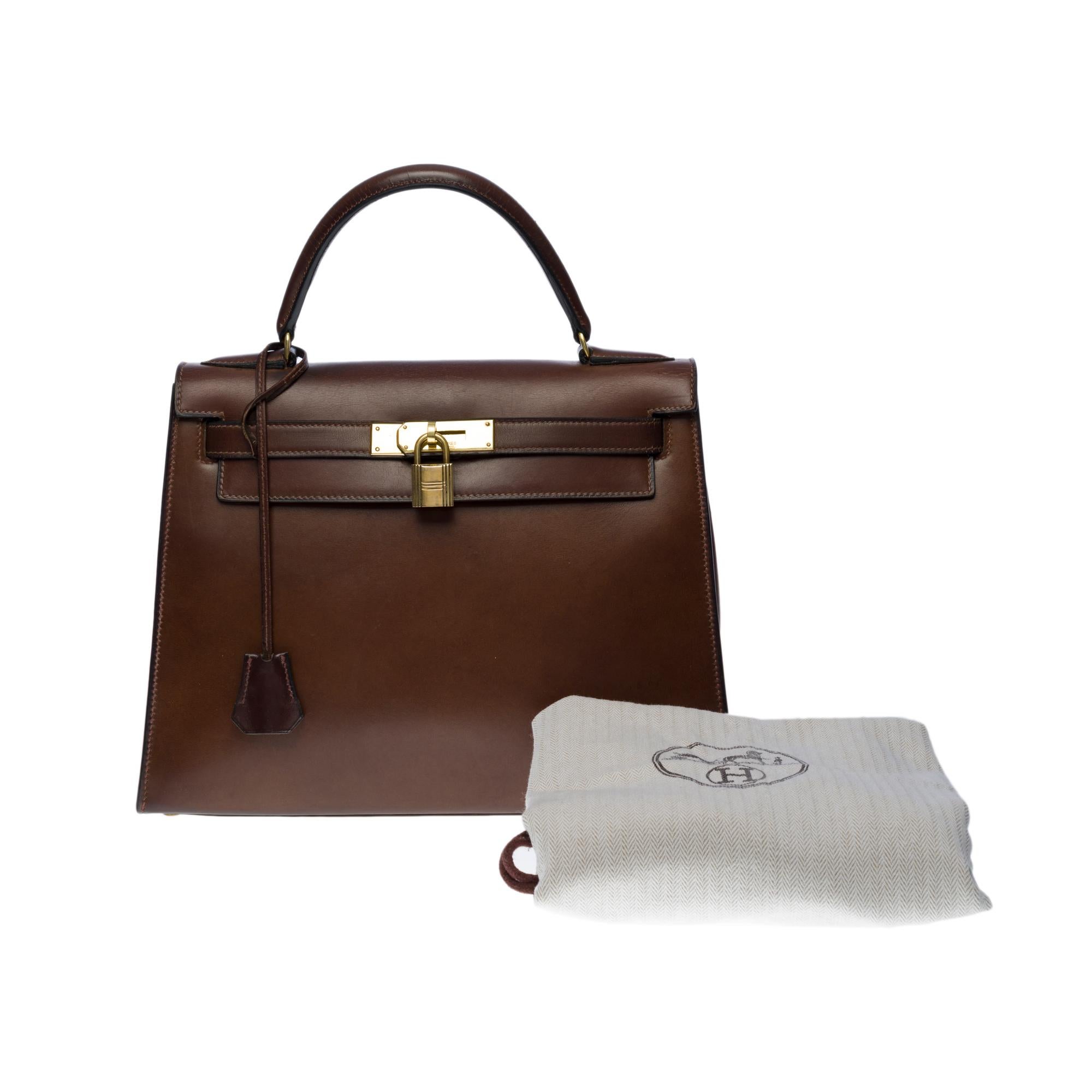 Amazing Hermes Kelly 28 sellier handbag in brown Calf leather, GHW 3