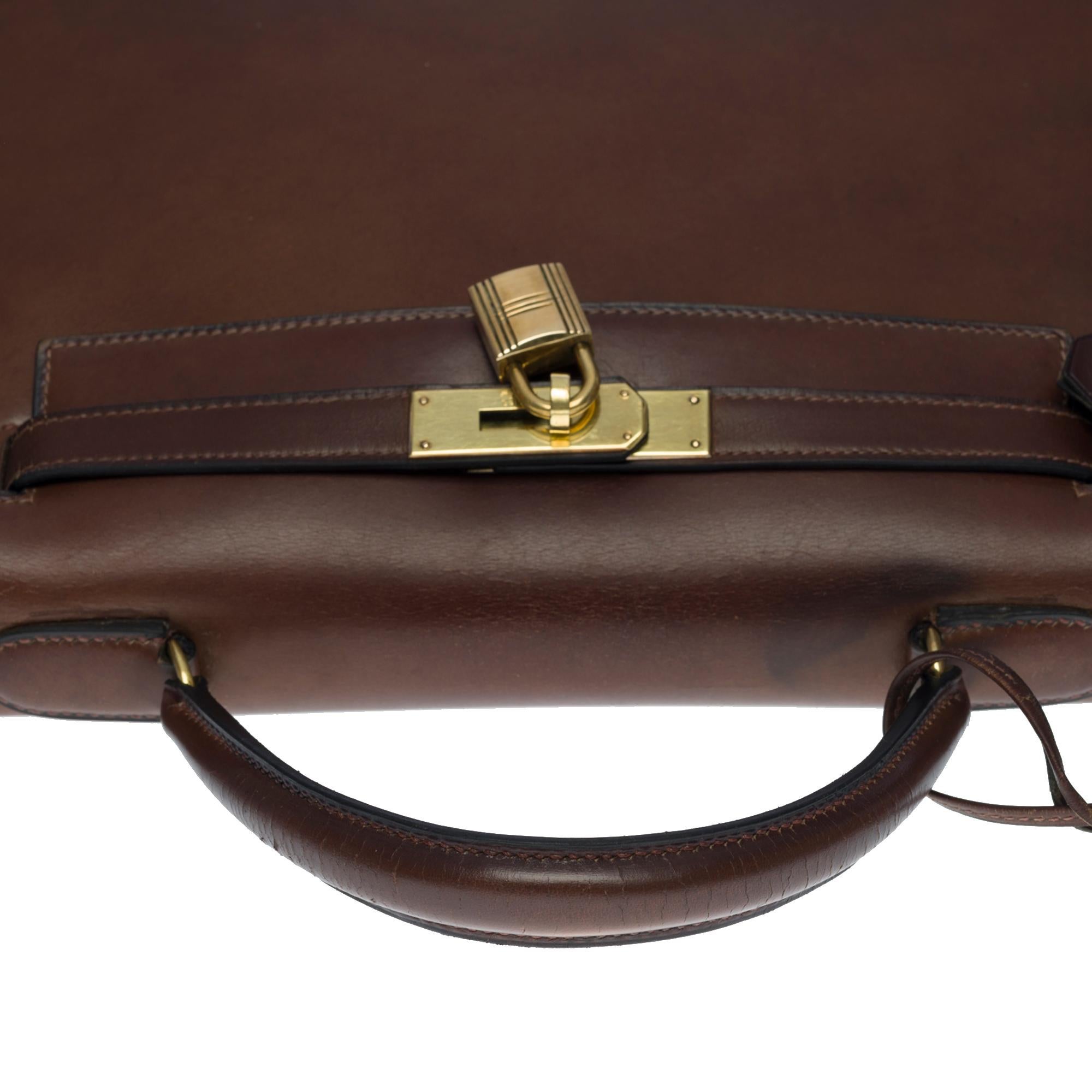 Women's Amazing Hermes Kelly 28 sellier handbag in brown Calf leather, GHW