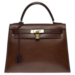 Amazing Hermes Kelly 28 sellier handbag in brown Calf leather, GHW