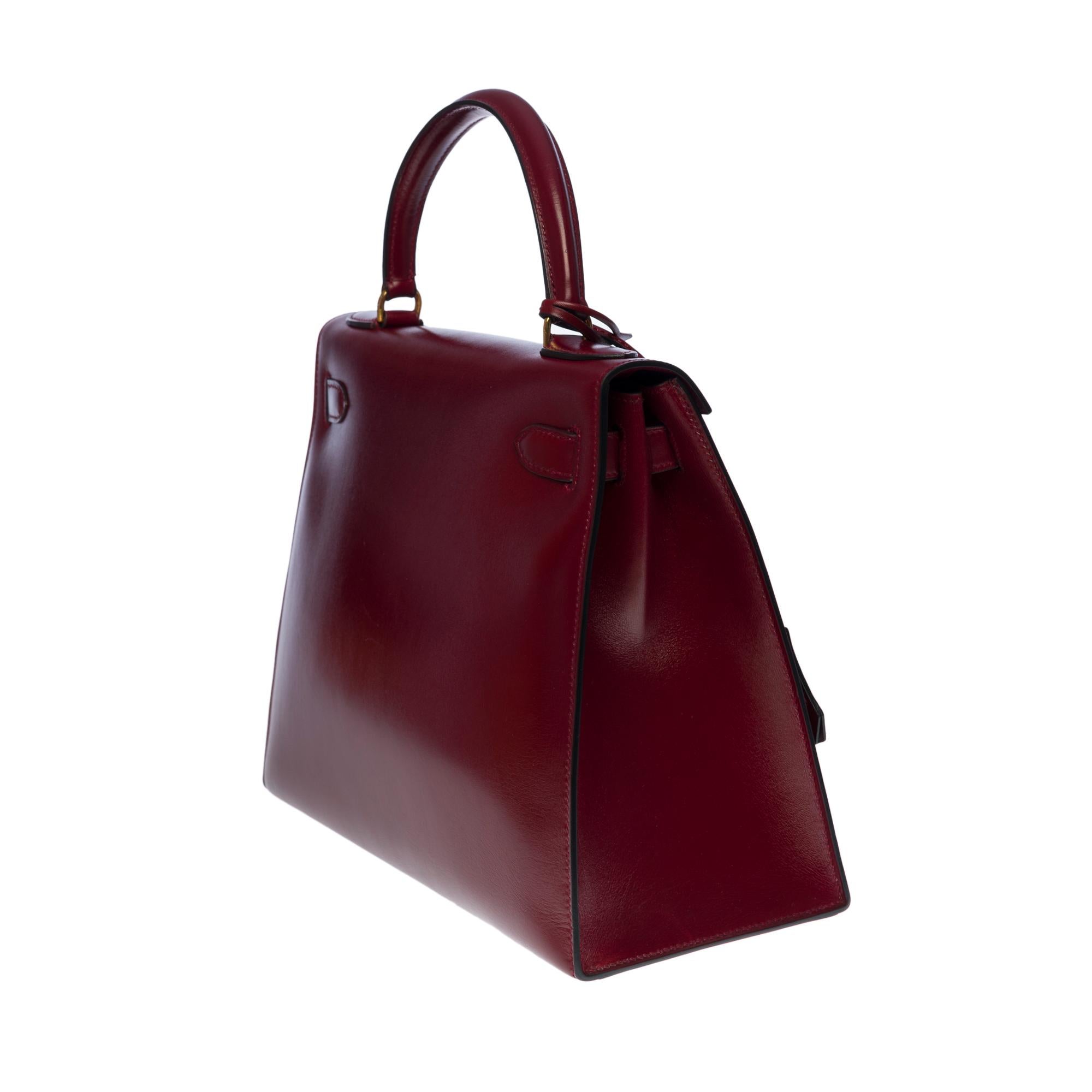 Amazing Hermes Kelly 28 sellier handbag in Rouge H box calf leather, GHW In Excellent Condition In Paris, IDF