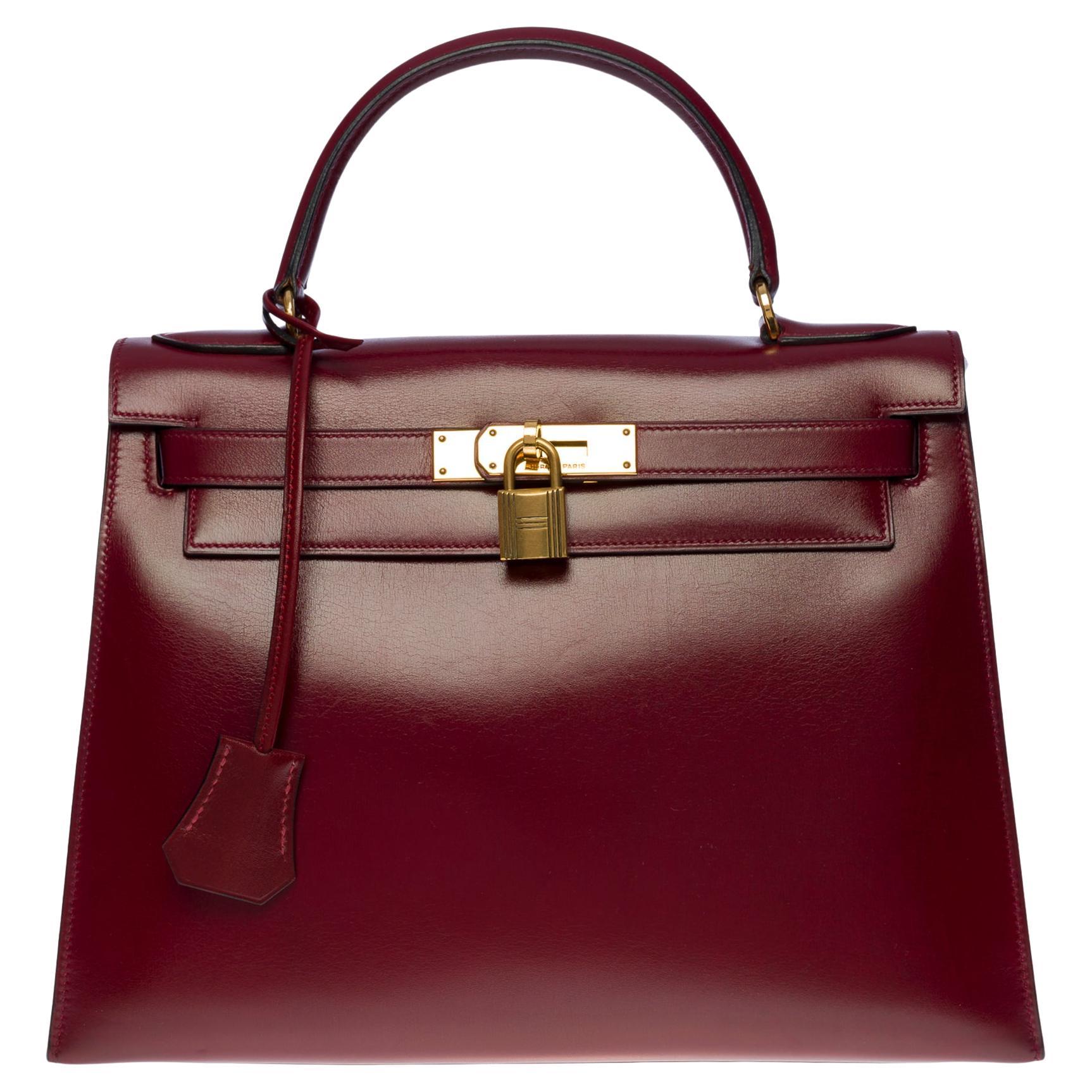 Amazing Hermes Kelly 28 sellier handbag in Rouge H box calf leather, GHW