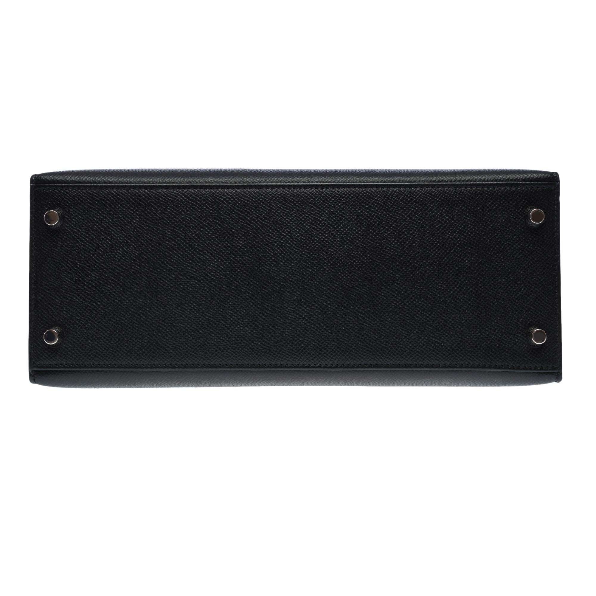 Amazing Hermès Kelly 28 sellier handbag strap in black Epsom leather, SHW 5