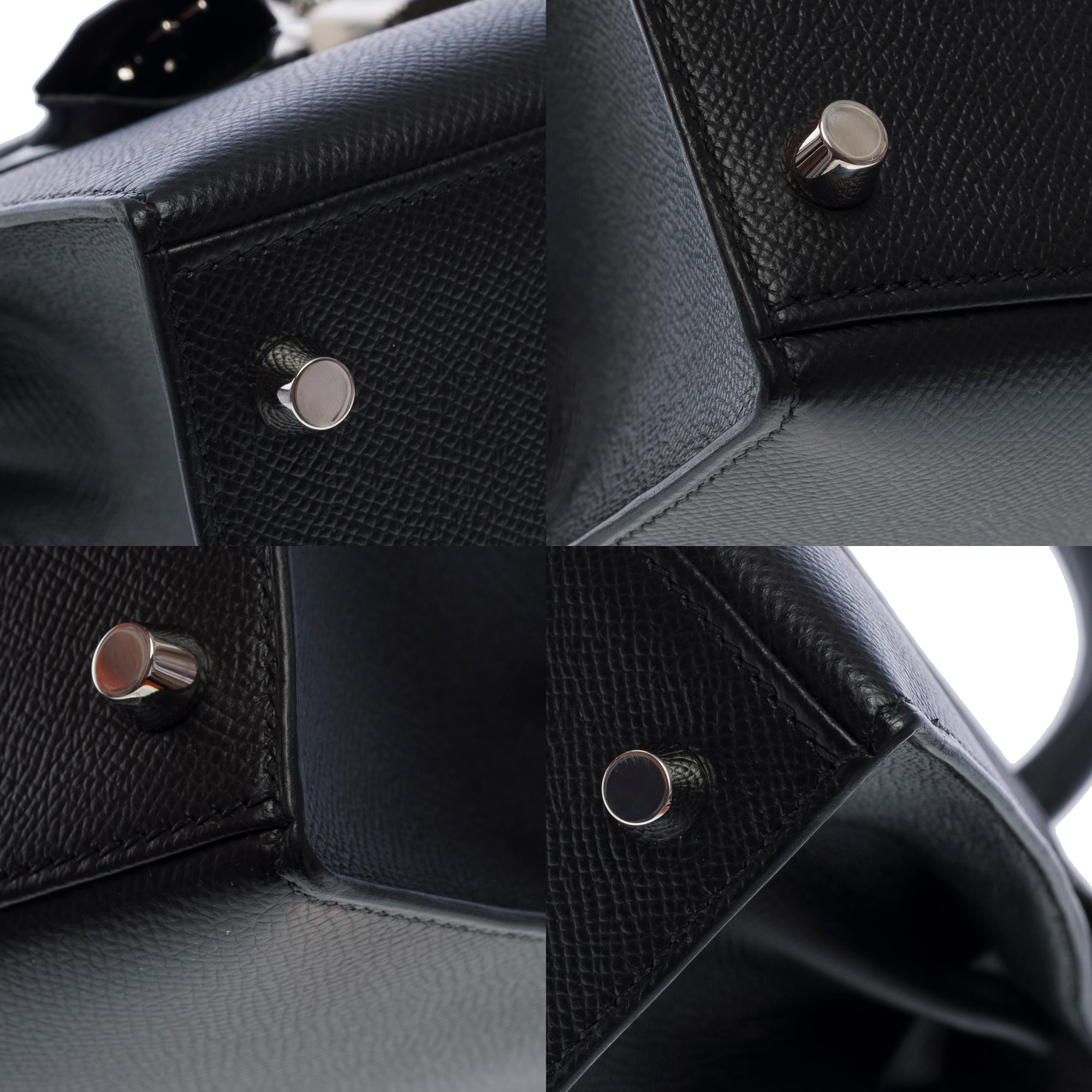 Amazing Hermès Kelly 28 sellier handbag strap in black Epsom leather, SHW 6