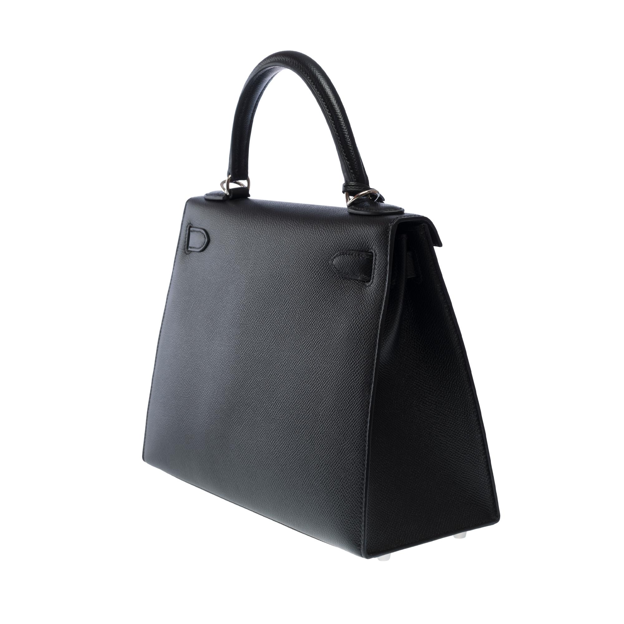 Women's Amazing Hermès Kelly 28 sellier handbag strap in black Epsom leather, SHW