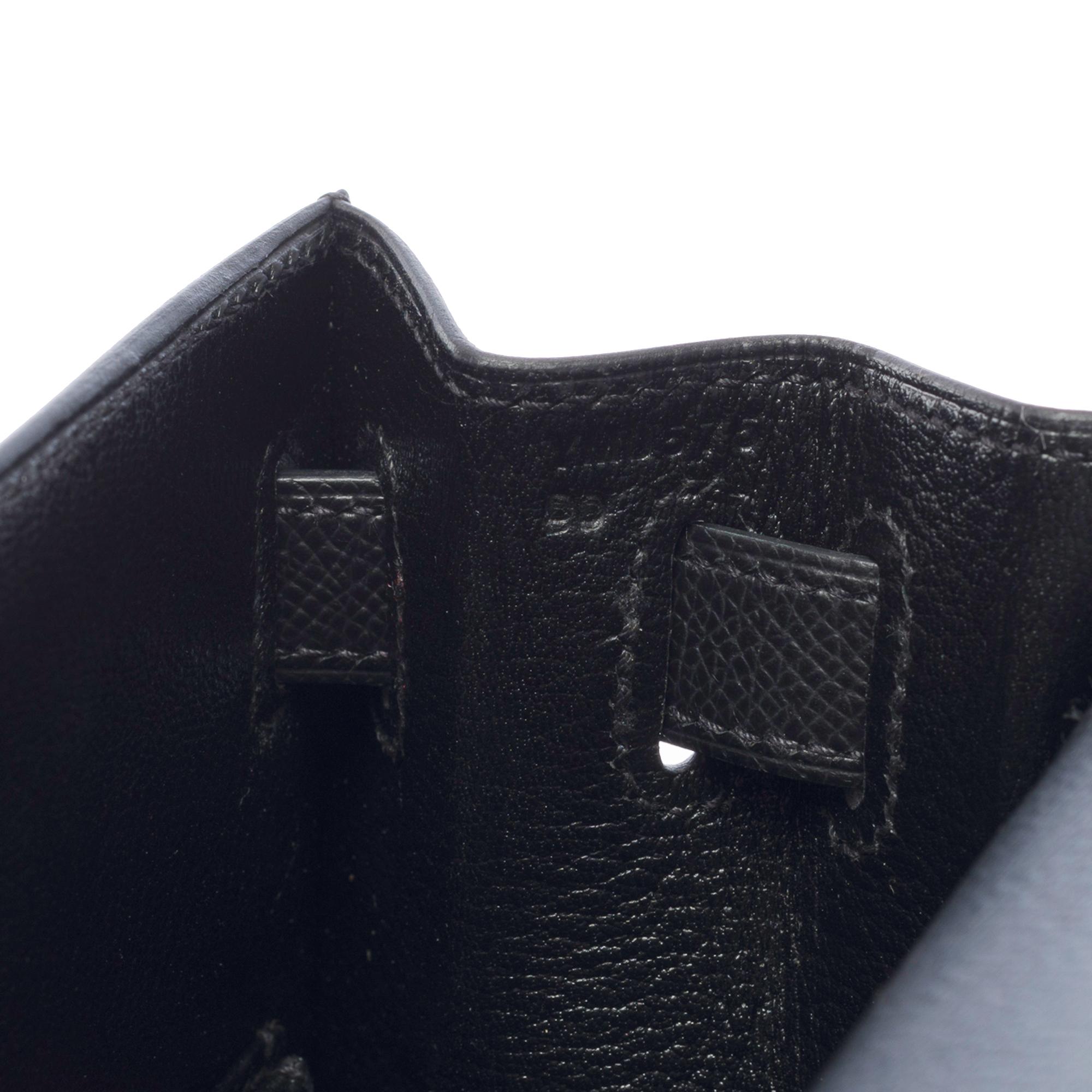 Amazing Hermès Kelly 28 sellier handbag strap in black Epsom leather, SHW 2