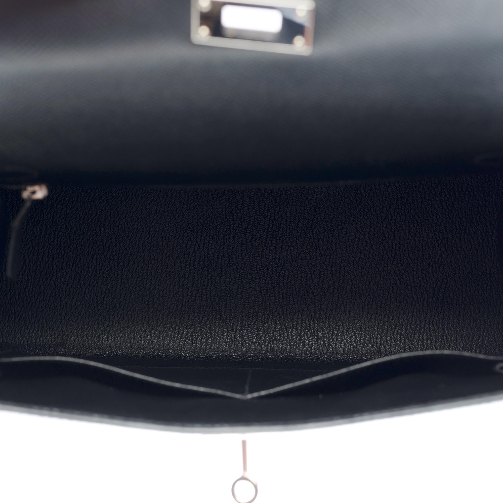 Amazing Hermès Kelly 28 sellier handbag strap in black Epsom leather, SHW 3