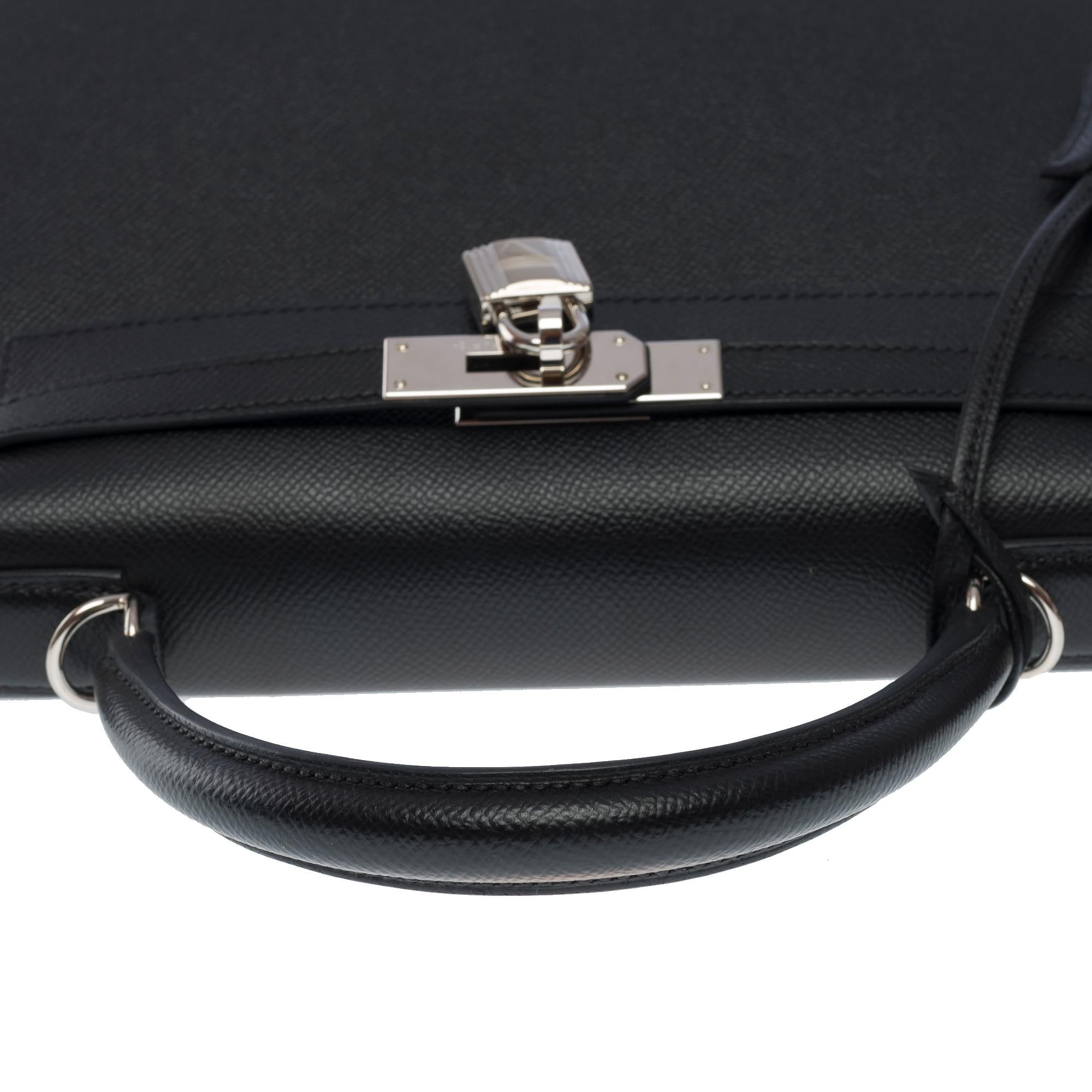Amazing Hermès Kelly 28 sellier handbag strap in black Epsom leather, SHW 4