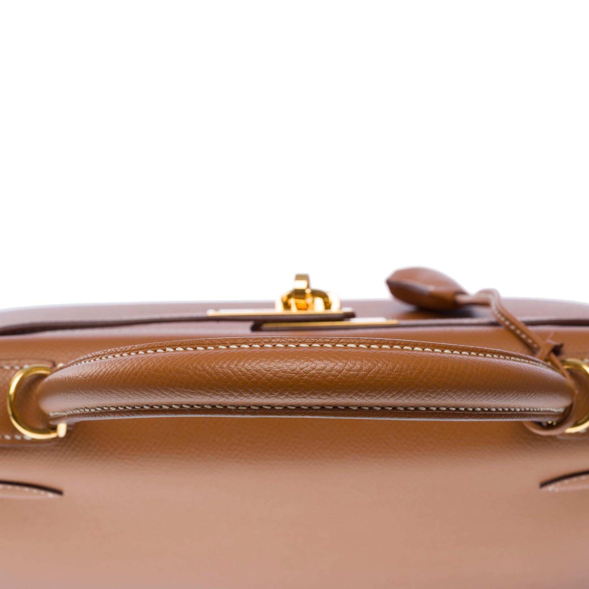 Amazing Hermès Kelly 28 sellier handbag strap in Camel/Gold Epsom leather, GHW 6