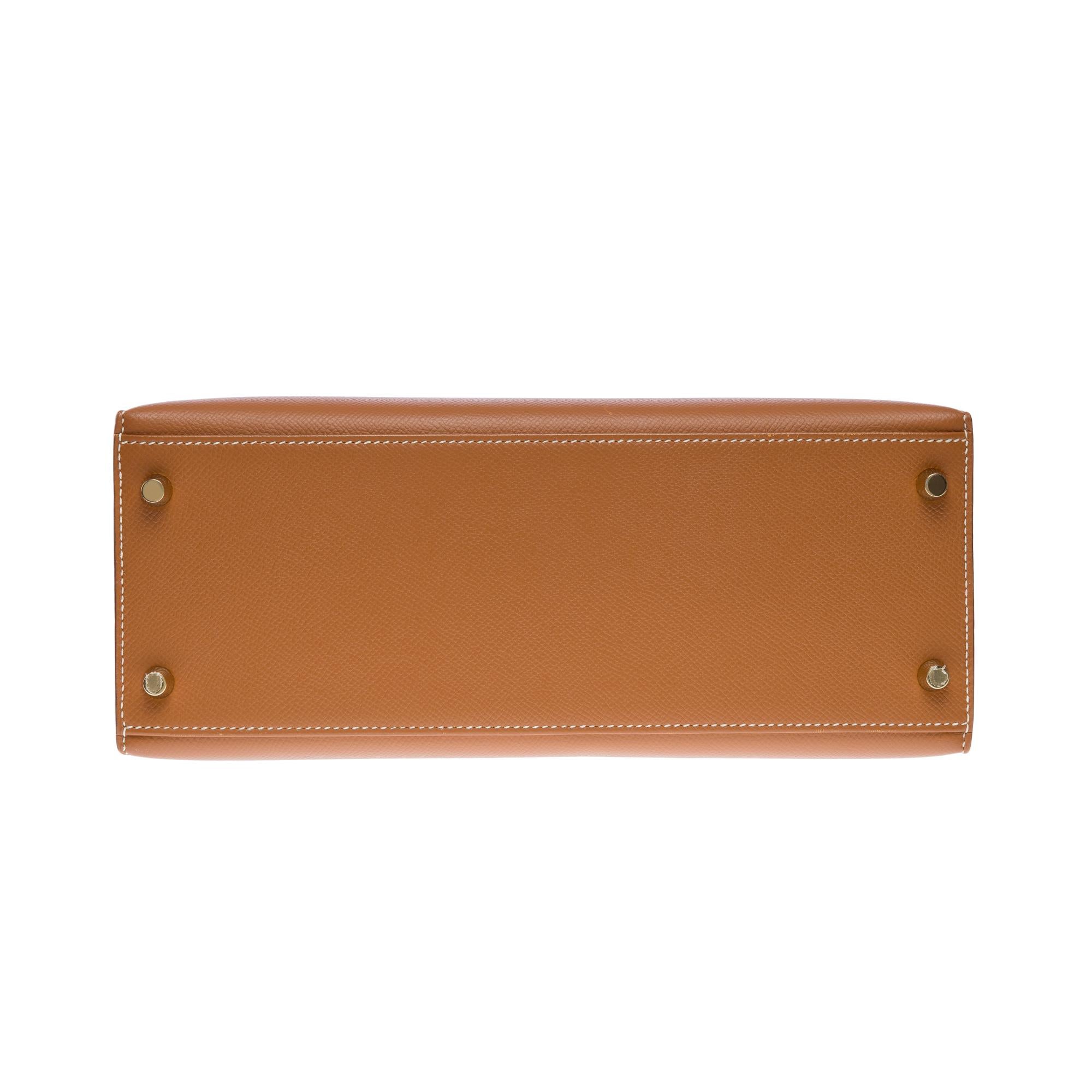 Amazing Hermès Kelly 28 sellier handbag strap in Camel/Gold Epsom leather, GHW 7