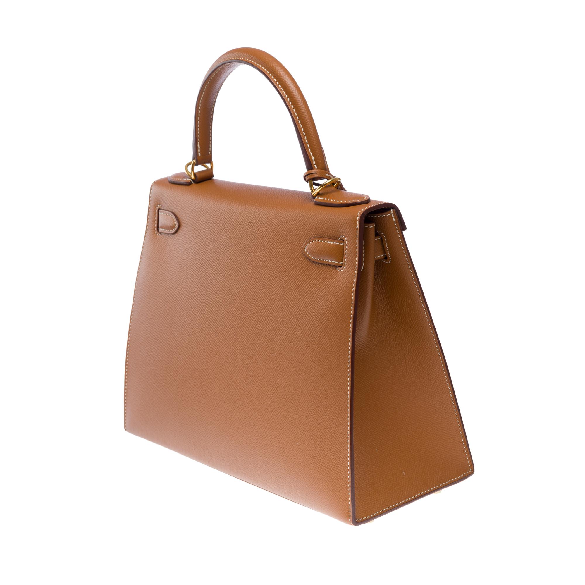 Amazing Hermès Kelly 28 sellier handbag strap in Camel/Gold Epsom leather, GHW 2