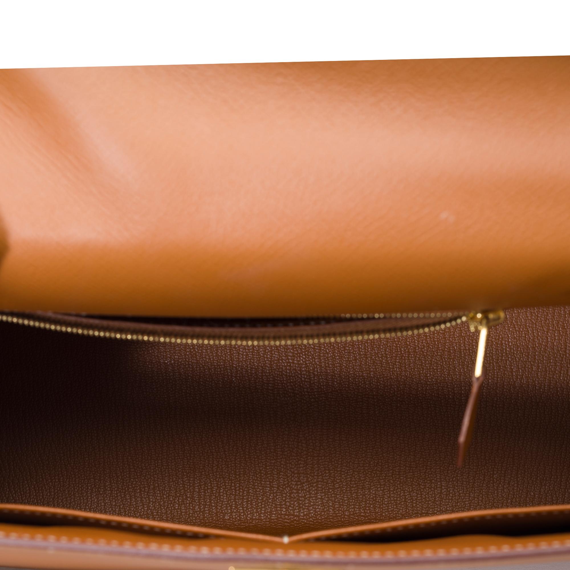 Amazing Hermès Kelly 28 sellier handbag strap in Camel/Gold Epsom leather, GHW 5