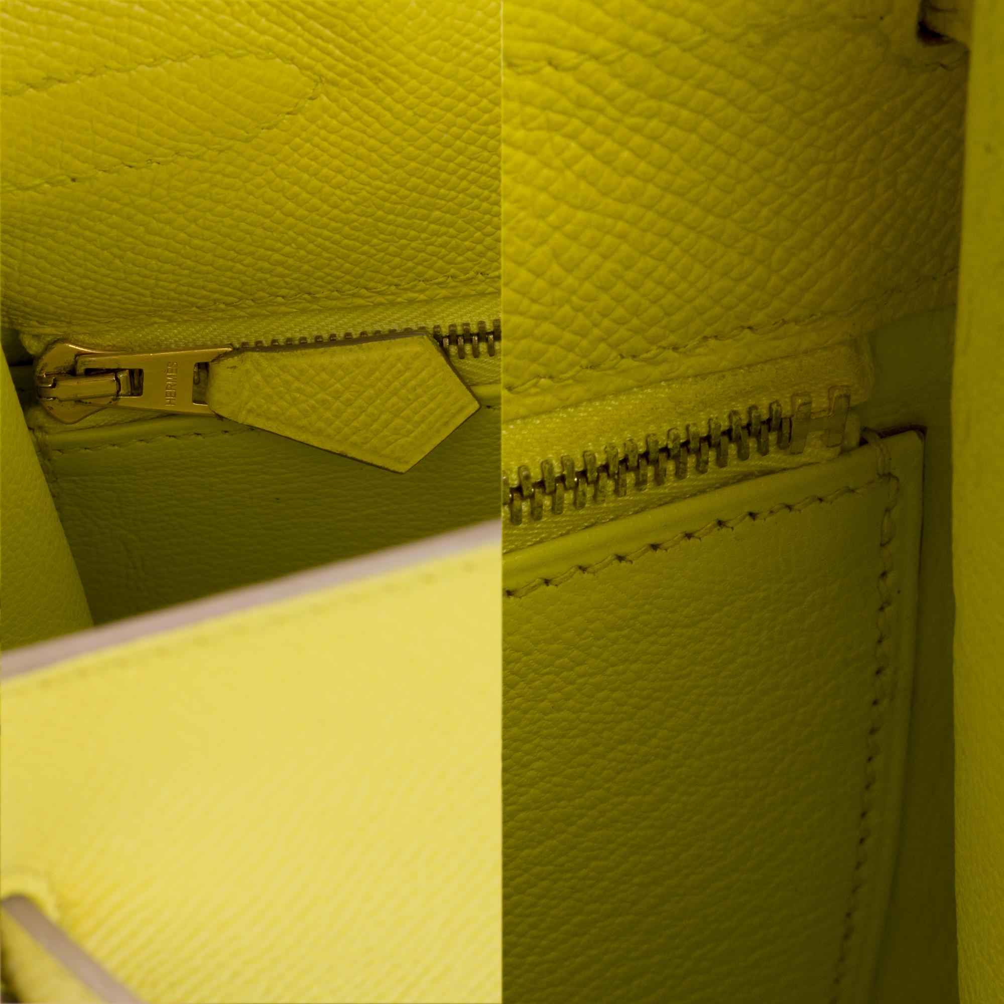 Erstaunlich Hermès Kelly 35 Handtasche mit Gurt in epsom gelb Zitrone Farbe, GHW ! 4