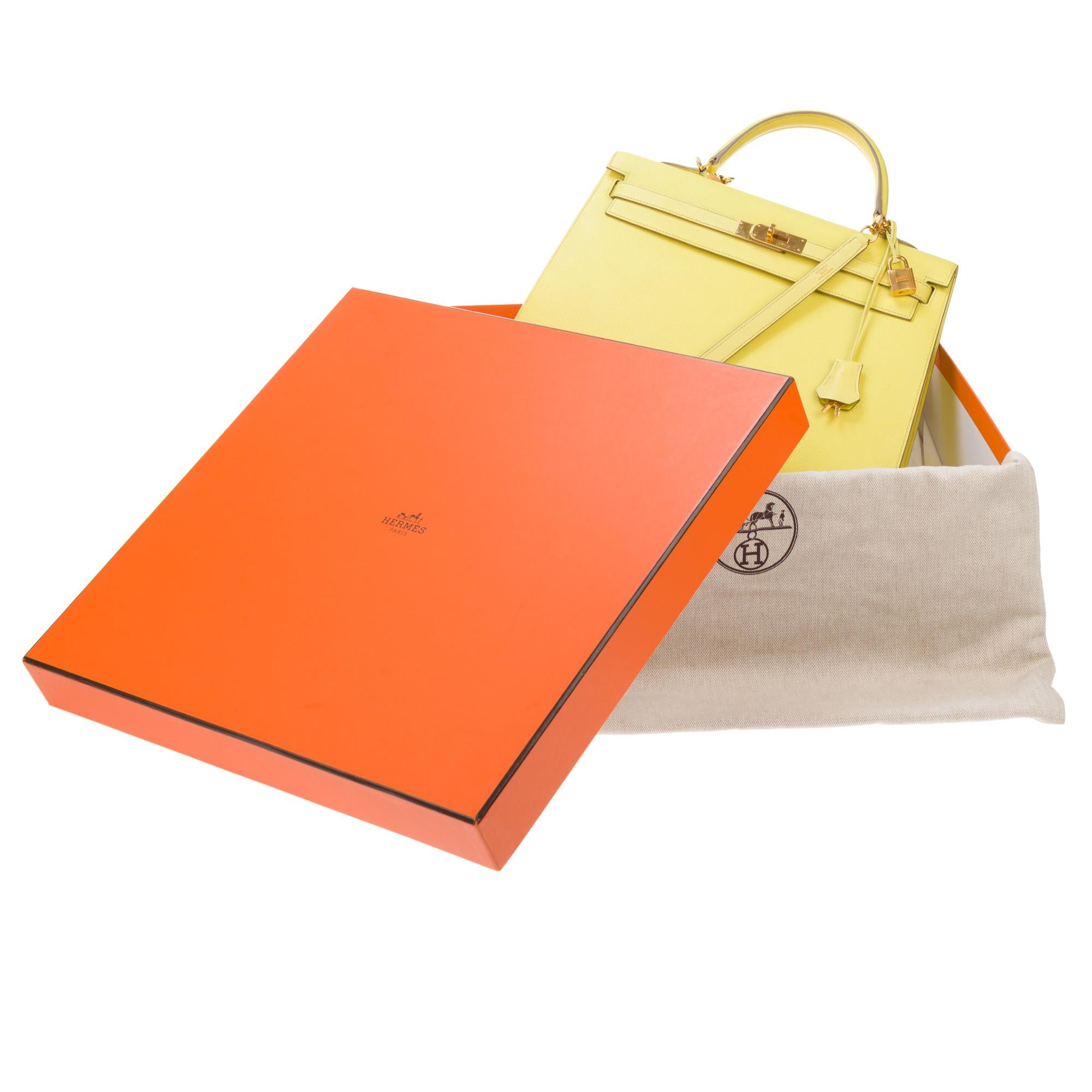 Erstaunlich Hermès Kelly 35 Handtasche mit Gurt in epsom gelb Zitrone Farbe, GHW ! 5