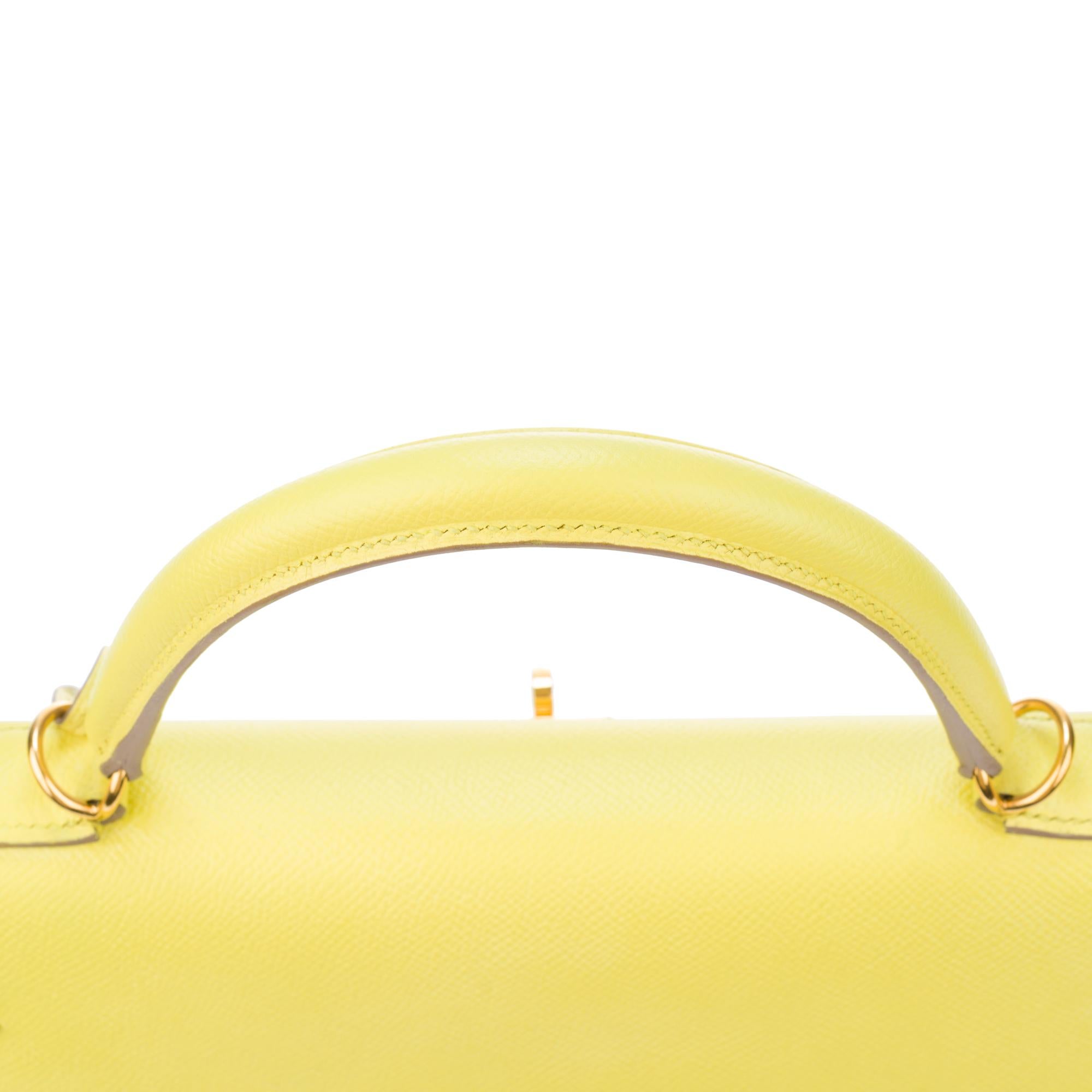 Erstaunlich Hermès Kelly 35 Handtasche mit Gurt in epsom gelb Zitrone Farbe, GHW ! 3