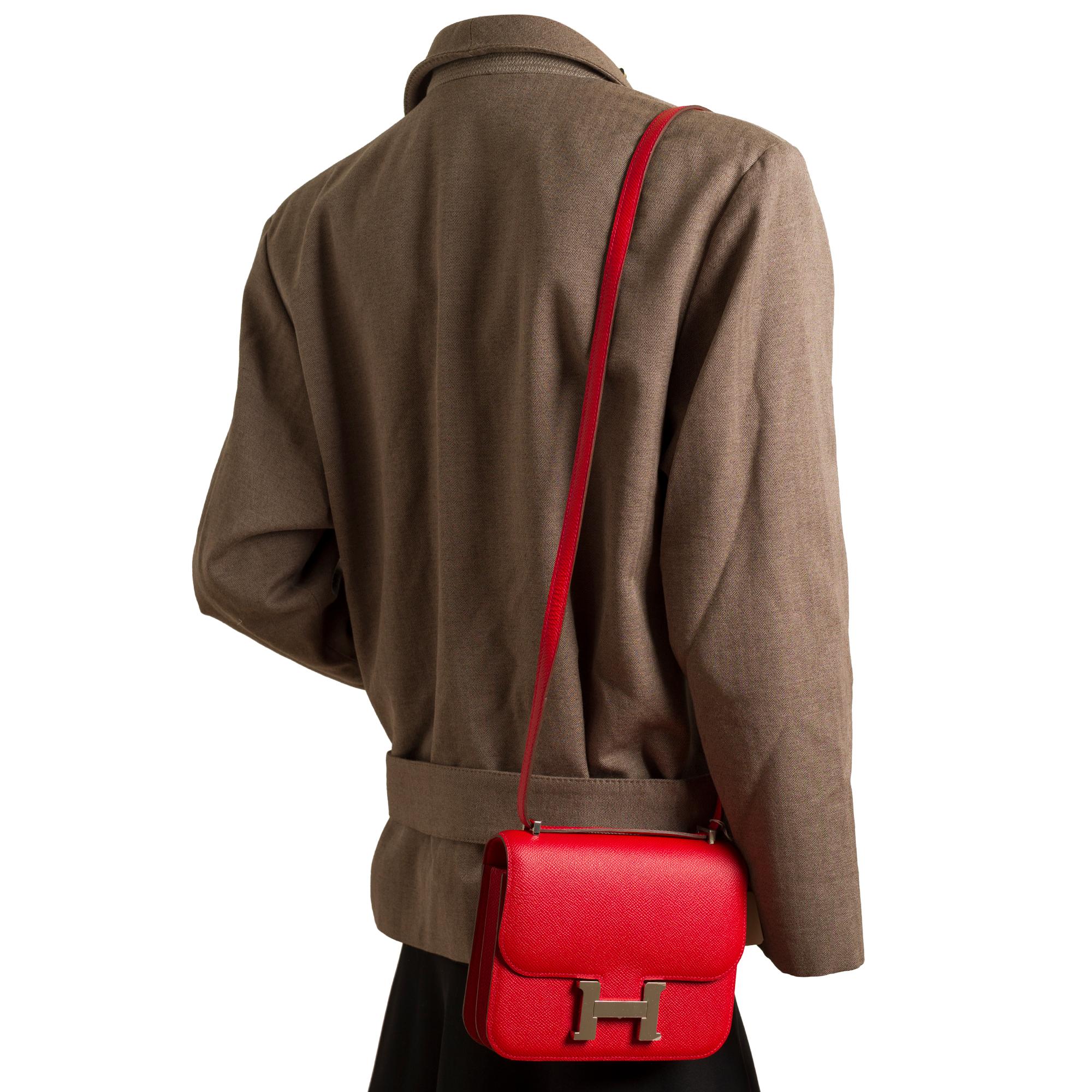 AMAZING Hermes Mini Constance shoulder bag in rouge casaque epsom leather, SHW 6
