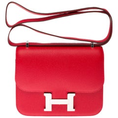 AMAZING Hermes Mini Constance shoulder bag in rouge casaque epsom leather, SHW