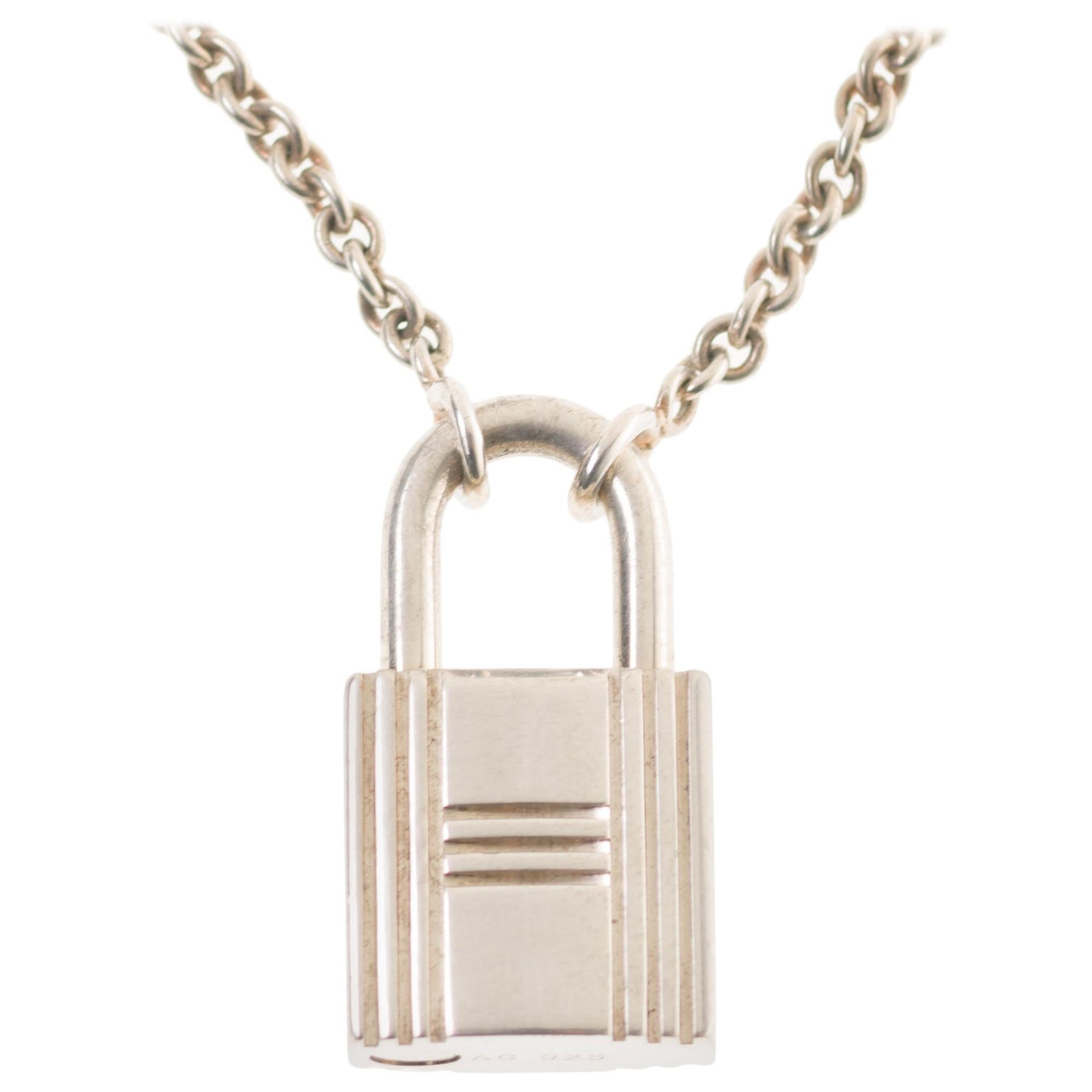 Fine Pad Lock Necklace in Silver