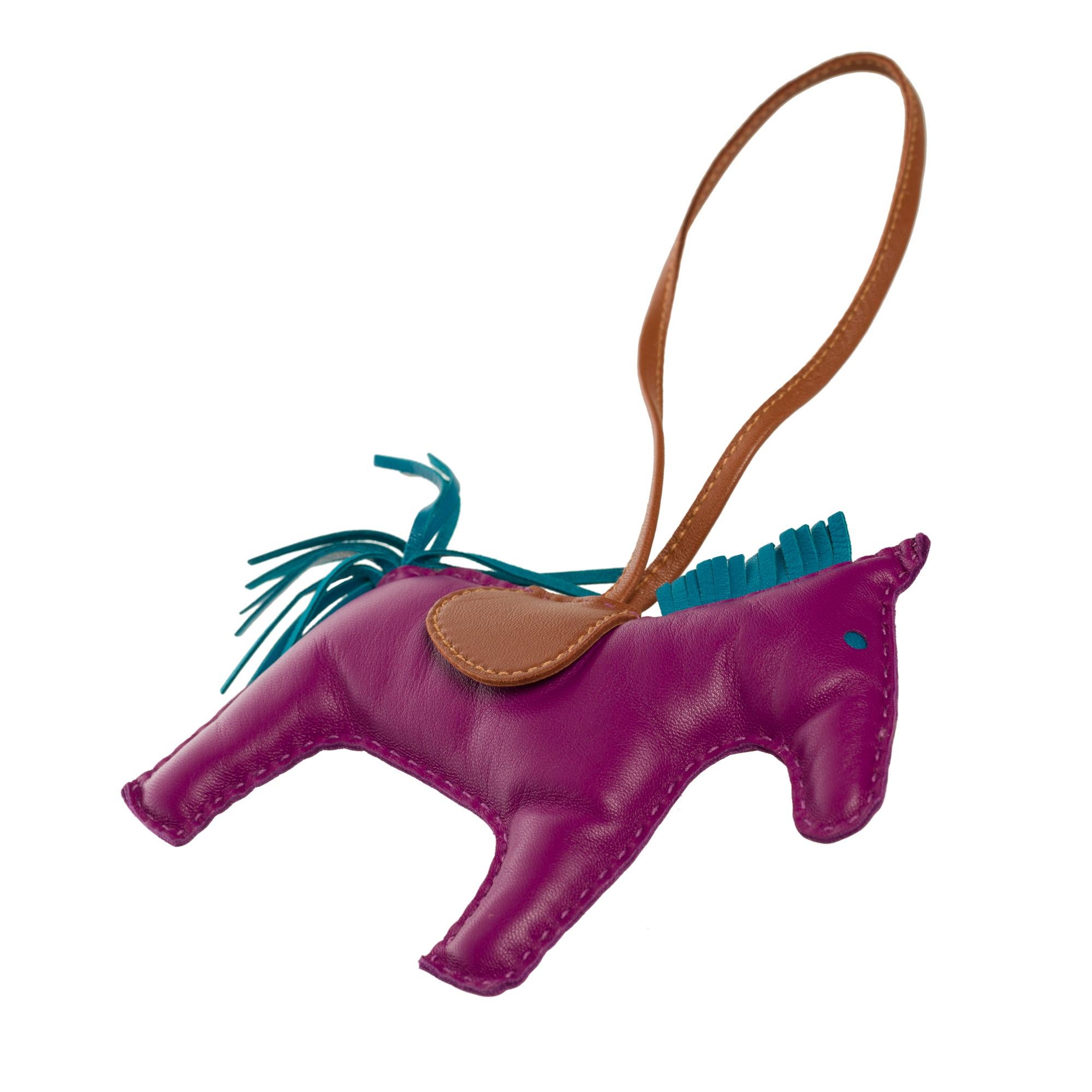 Amazing Hermès Rodeo bag Charm in purple, brown and blue leather In Excellent Condition In Paris, IDF