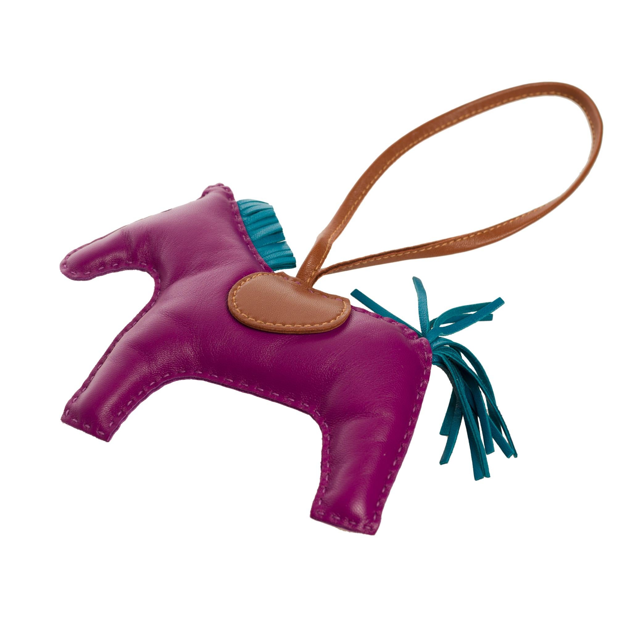 Women's Amazing Hermès Rodeo bag Charm in purple, brown and blue leather