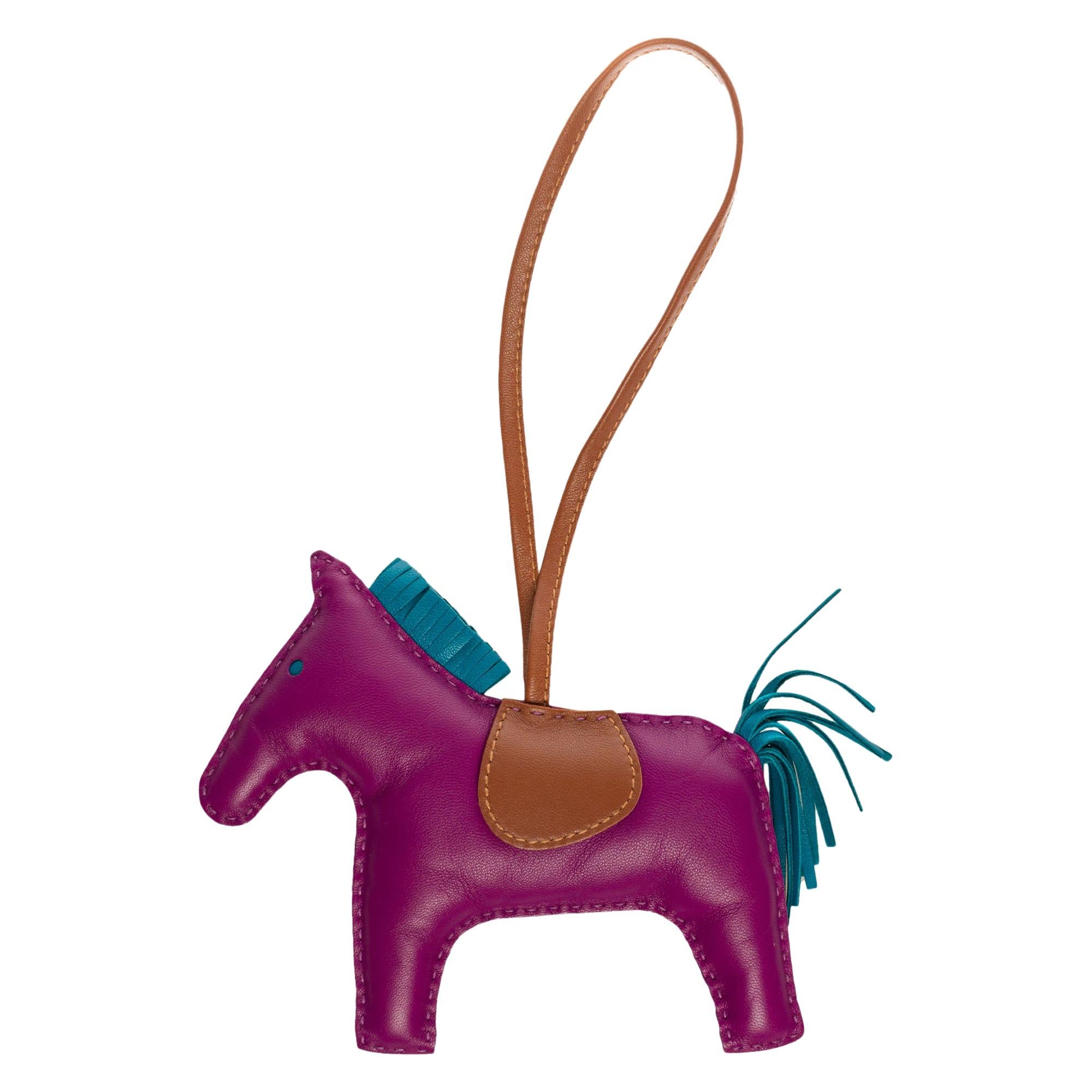 Amazing Hermès Rodeo bag Charm in purple, brown and blue leather