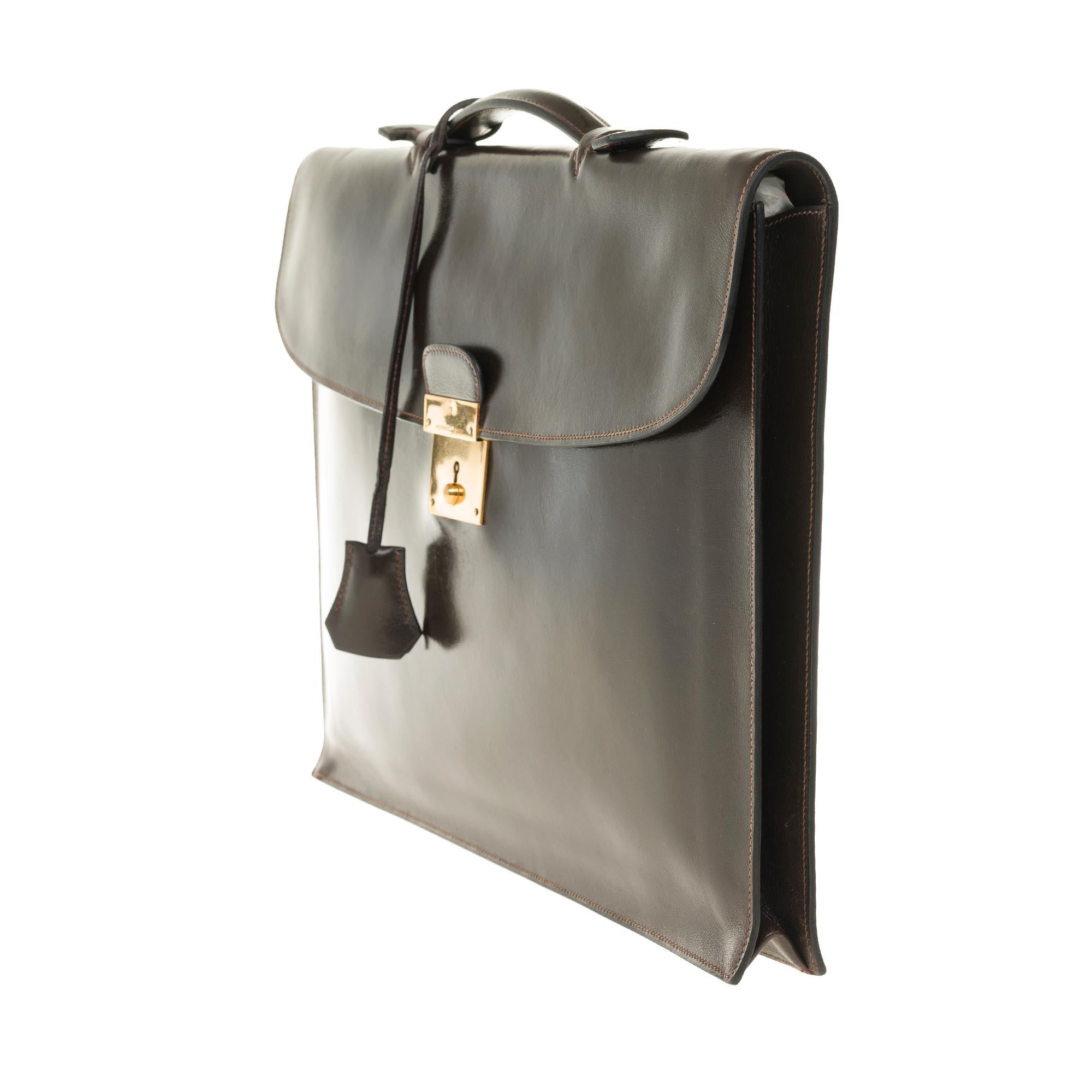 Black Amazing Hermès Sac à dépêches briefcase in brown calfskin 
