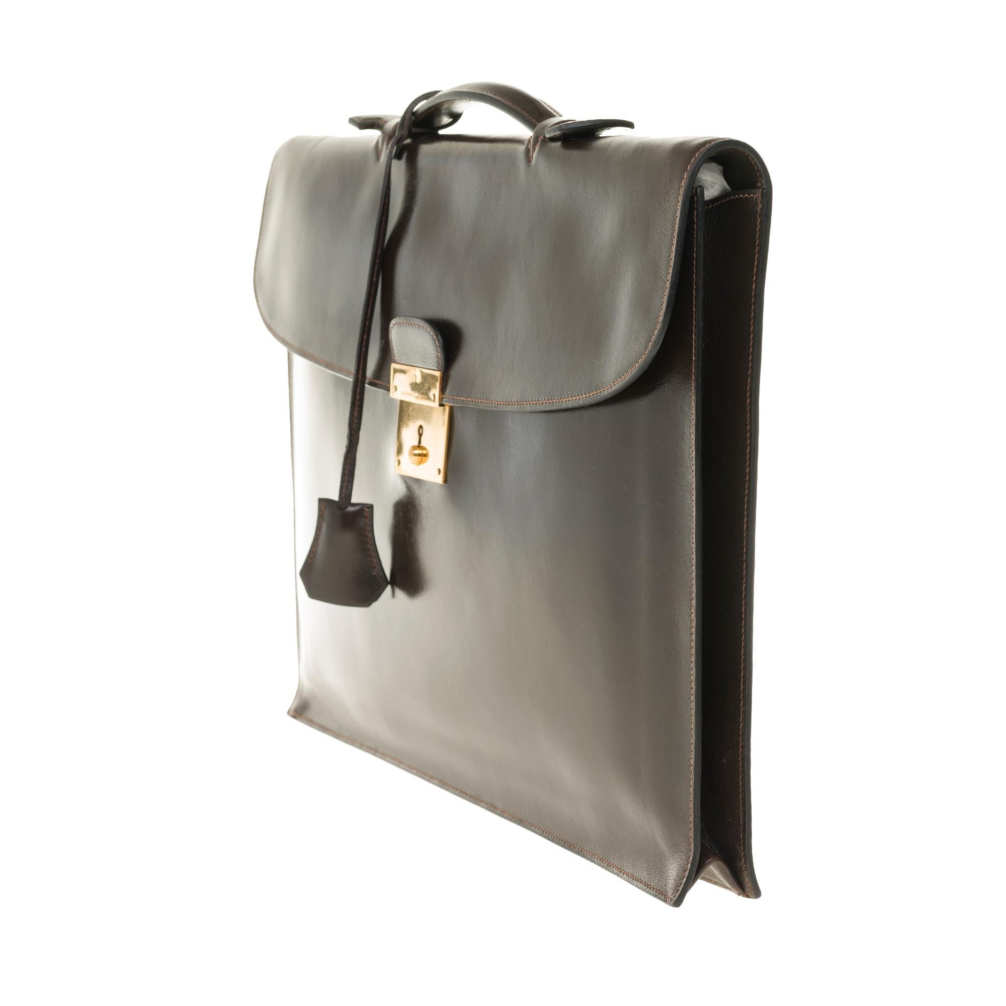 Black Amazing Hermès Sac à dépêches briefcase in brown calfskin