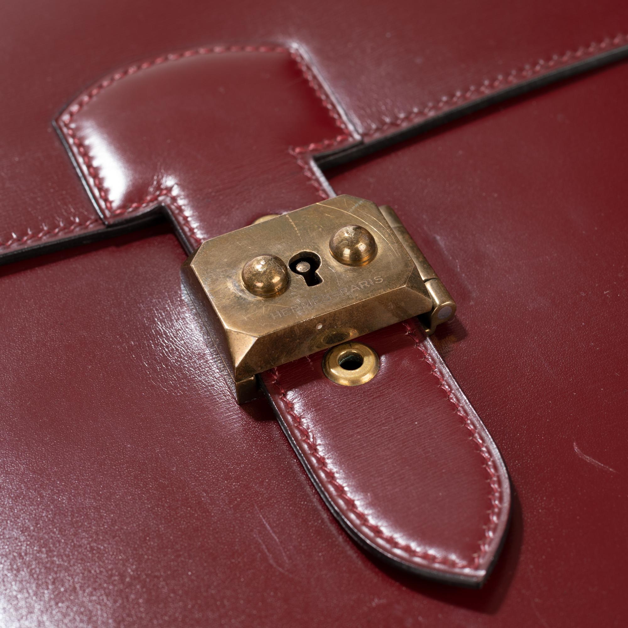 Amazing Hermès Sac à dépêches briefcase in burgundy calfskin 6