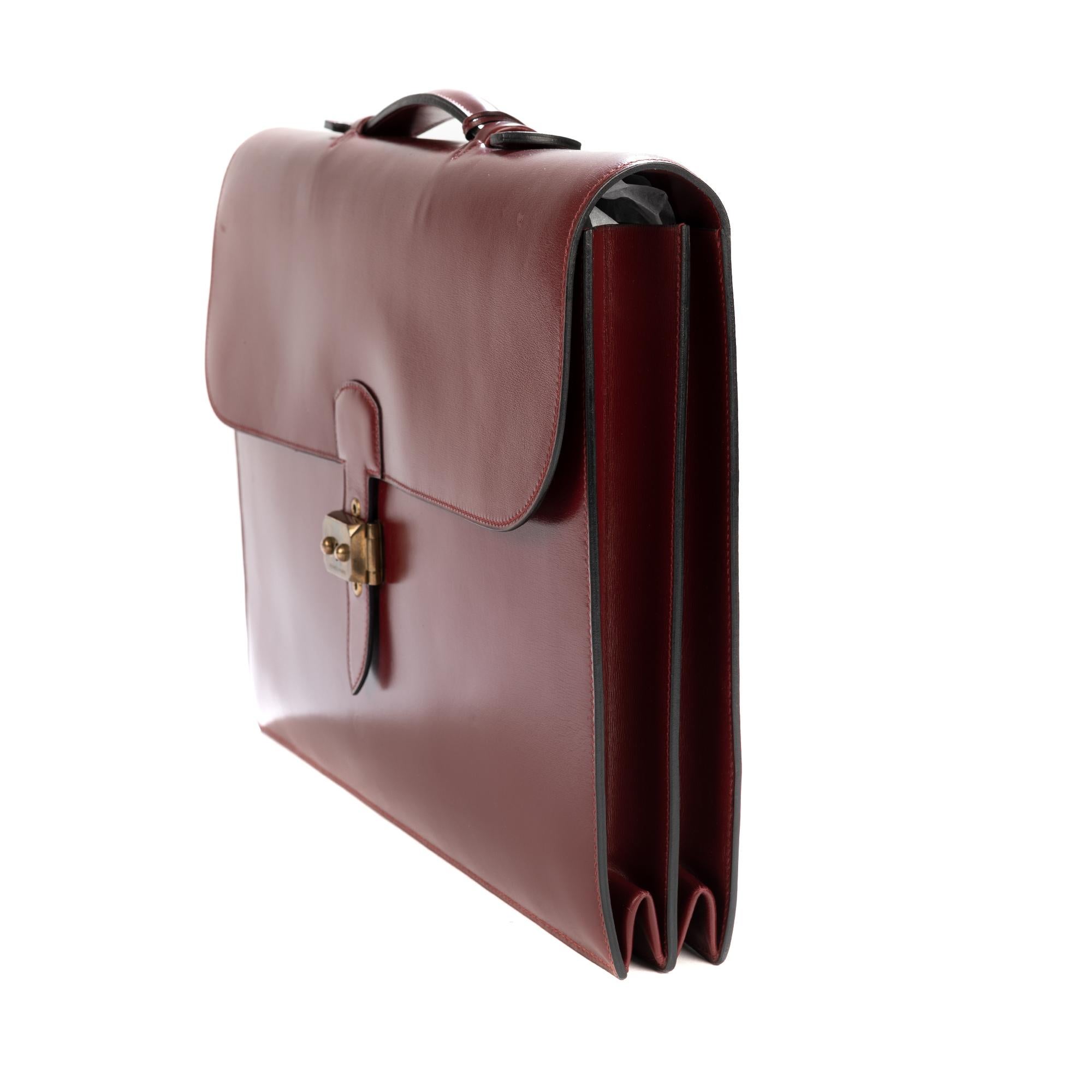 Brown Amazing Hermès Sac à dépêches briefcase in burgundy calfskin