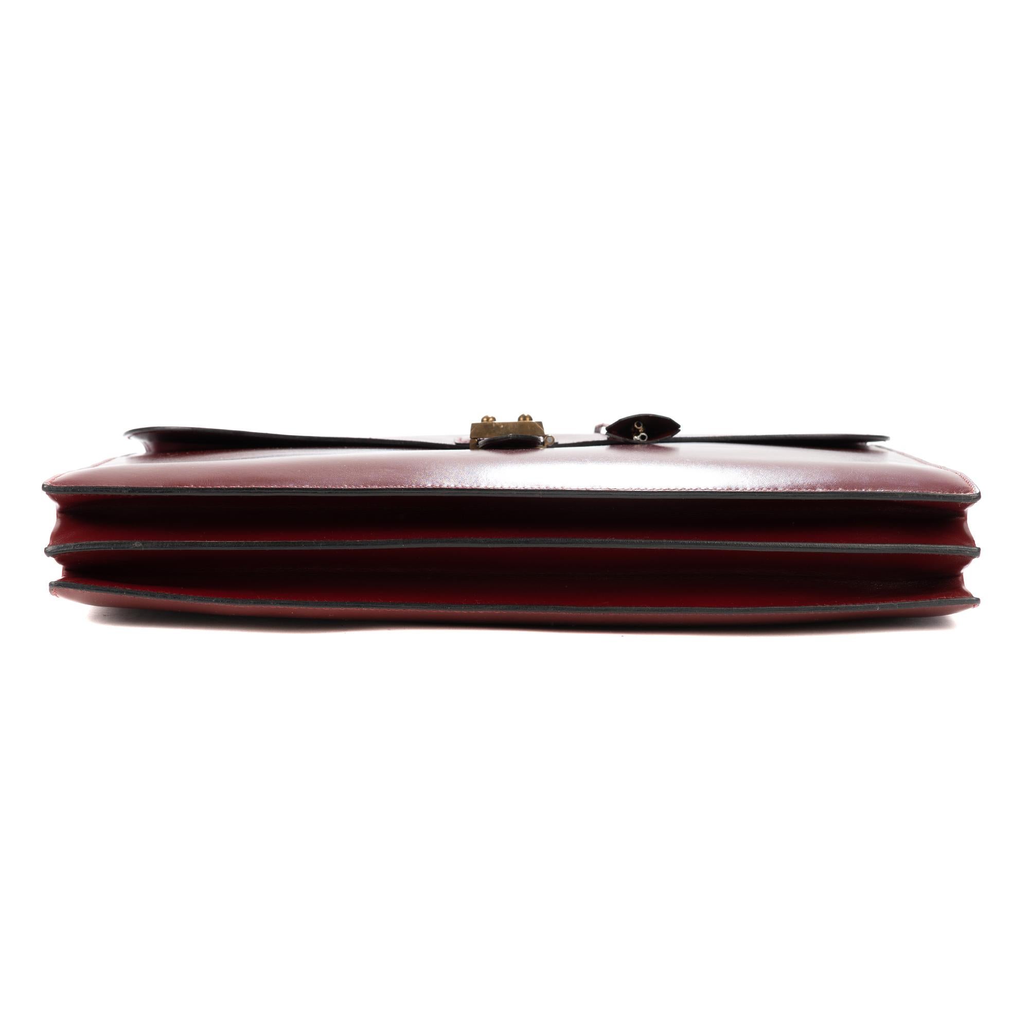 Amazing Hermès Sac à dépêches briefcase in burgundy calfskin 4