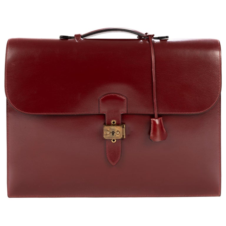 Amazing Hermès Sac à dépêches briefcase in burgundy calfskin at 1stDibs