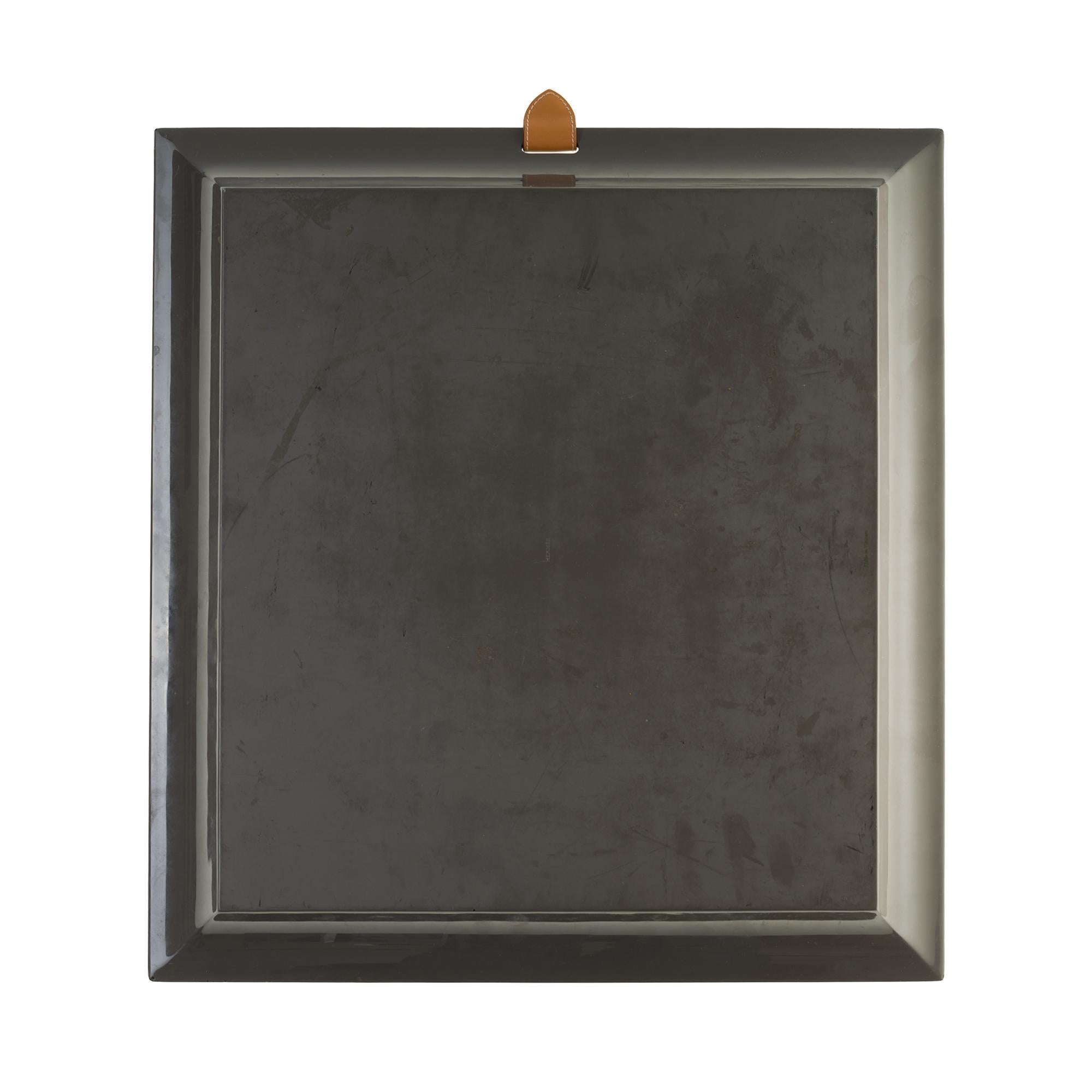 Brown Amazing Hermès Tray in grey lacquered wood