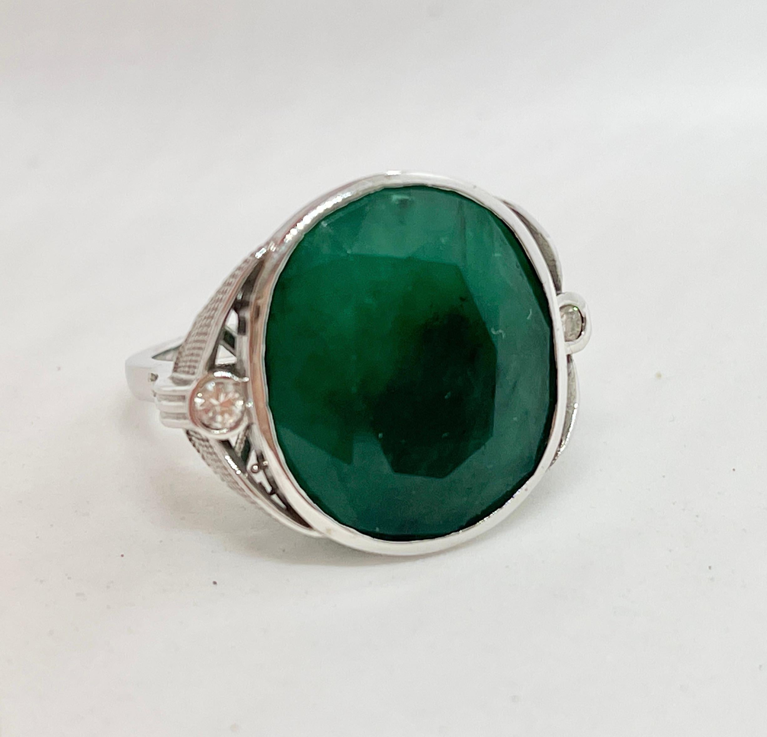 Amazing Huge 20CT Natural Emerald Diamond Ring 9ct White Gold with Valuation For Sale 5