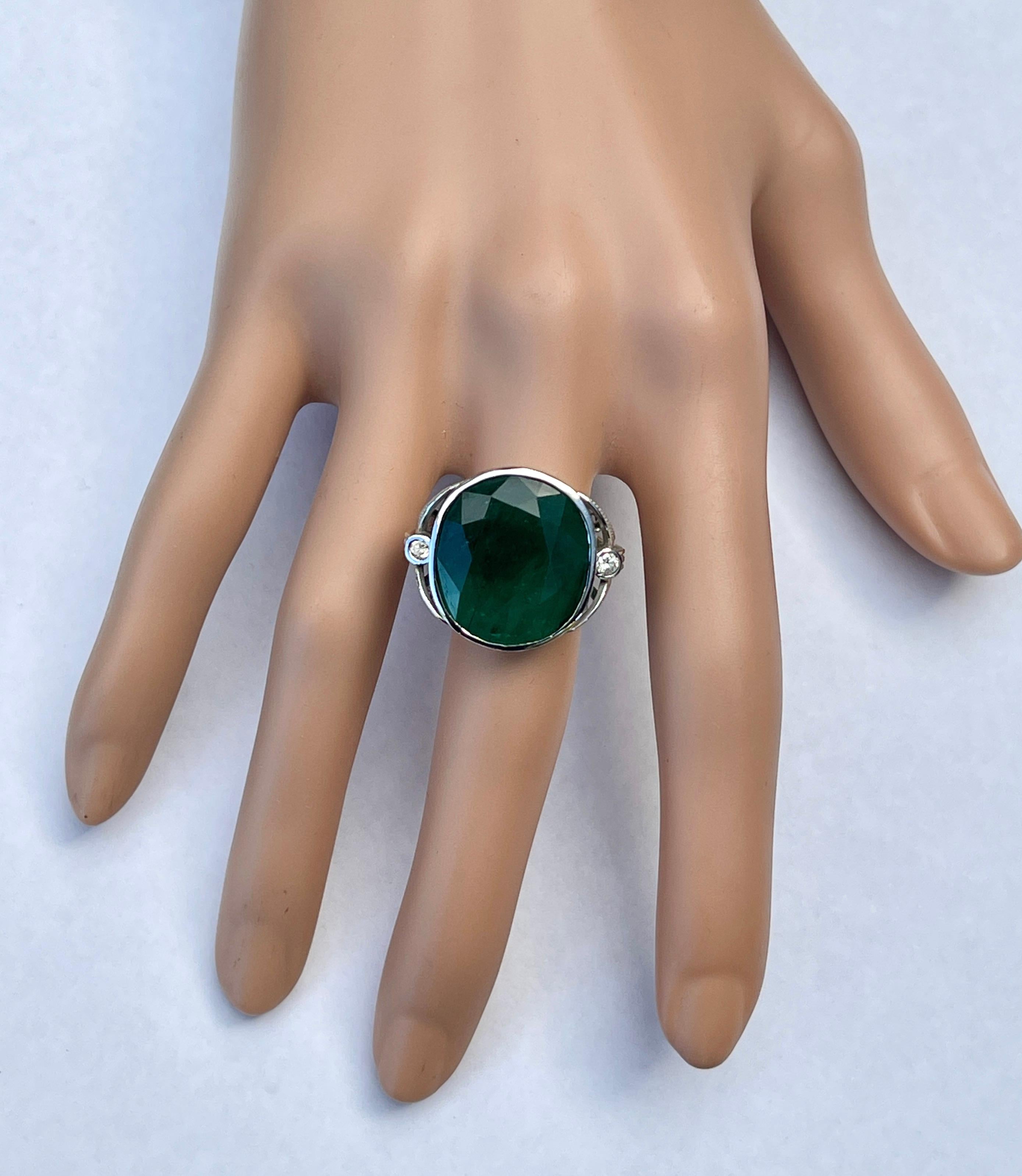 Amazing Huge 20CT Natural Emerald Diamond Ring 9ct White Gold with Valuation For Sale 6