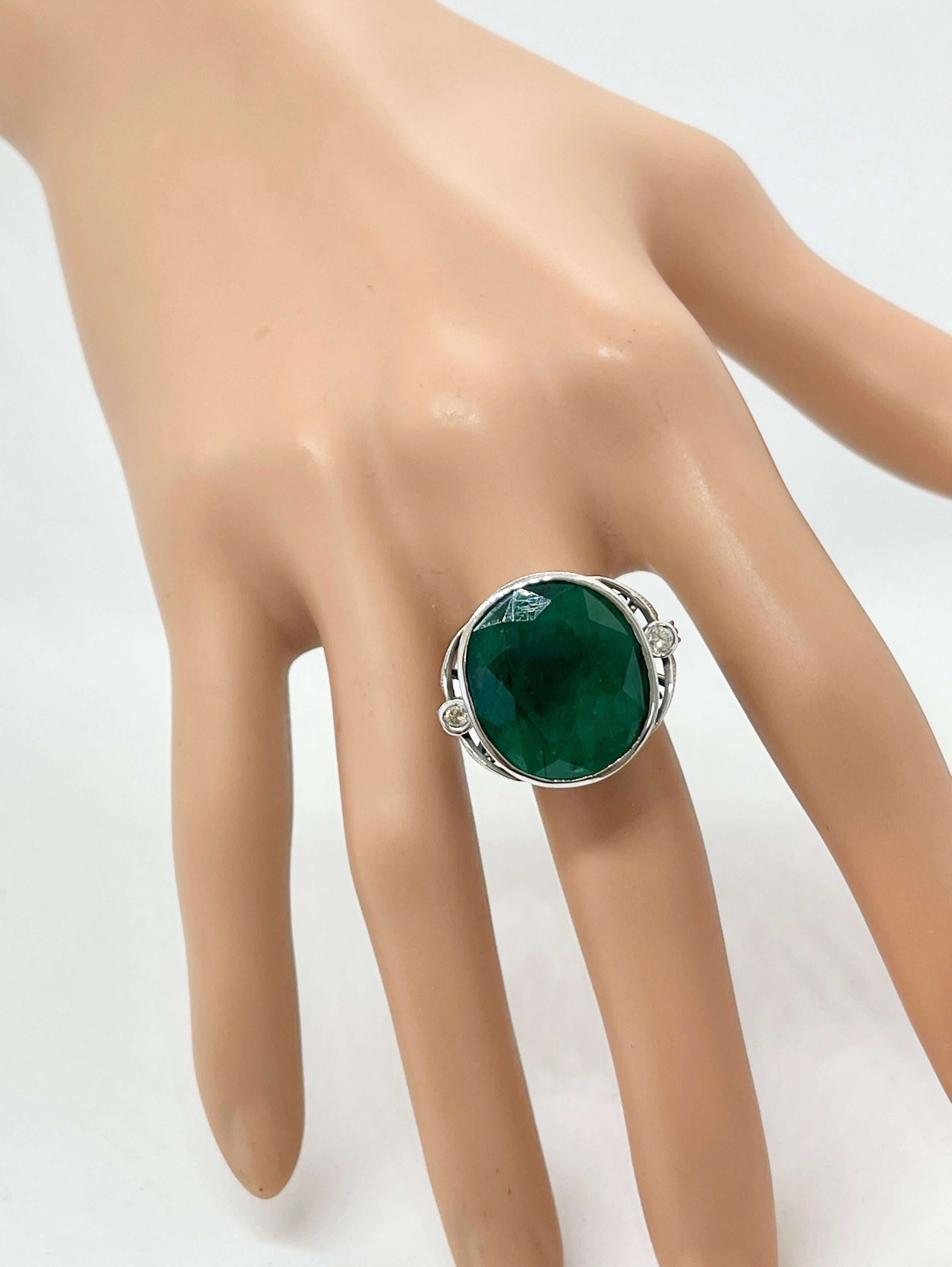 Amazing Huge 20CT Natural Emerald Diamond Ring 9ct White Gold with Valuation For Sale 2