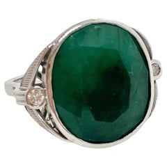 Amazing Huge 20CT Natural Emerald Diamond Ring 9ct White Gold with Valuation