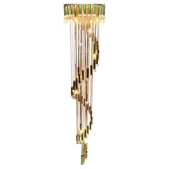 Incredibile lampadario a cascata in ottone placcato oro di Palme, Germania, anni '60