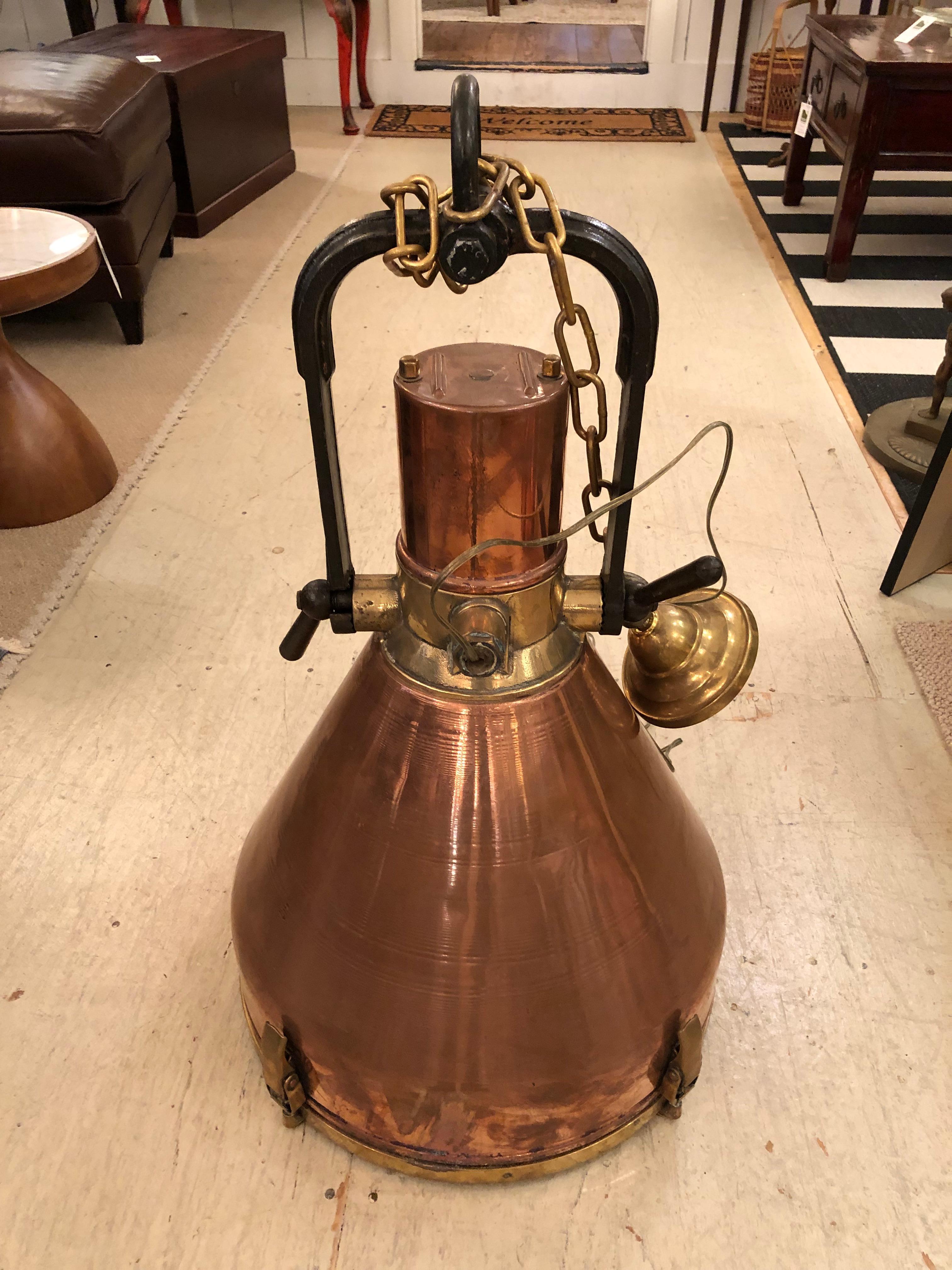 German Amazing Huge Nautical Copper & Brass Cargo Pendant Lights For Sale
